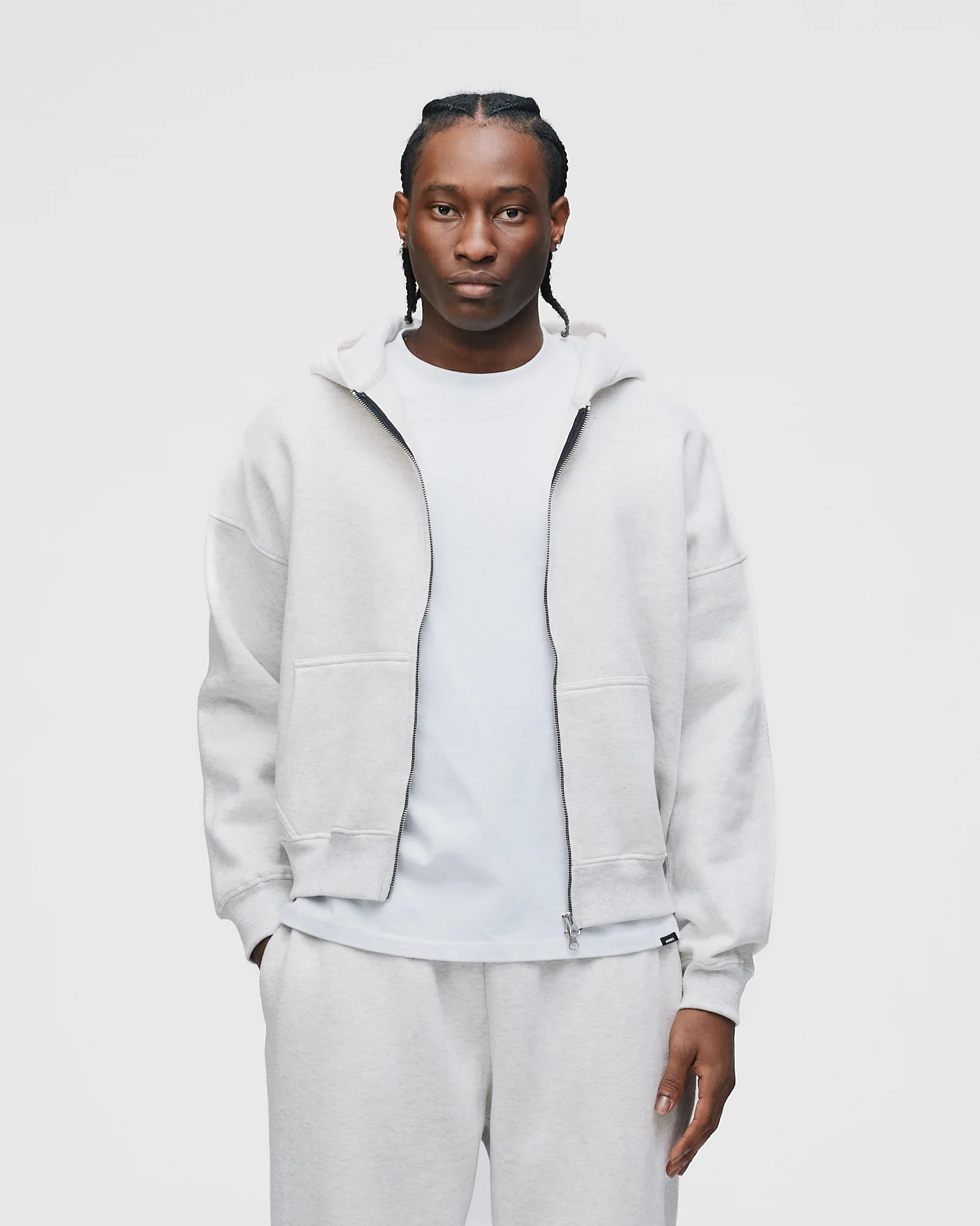 Drop Shoulder Zip Hoodie - Ash - Image 3