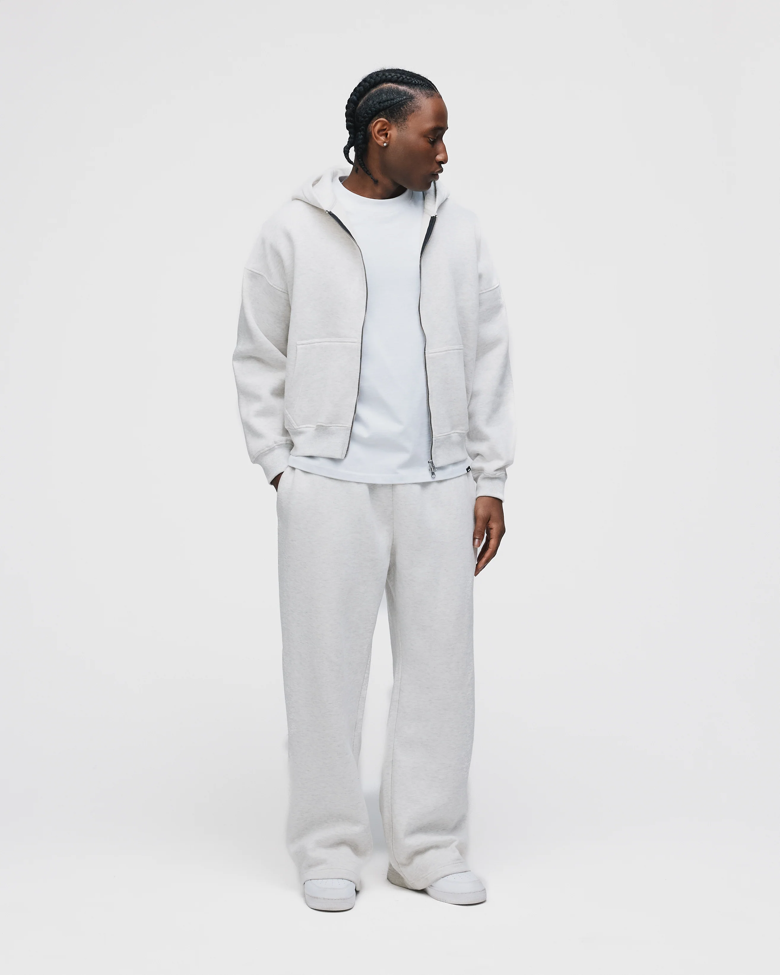 Drop Shoulder Zip Hoodie - Ash - Image 4