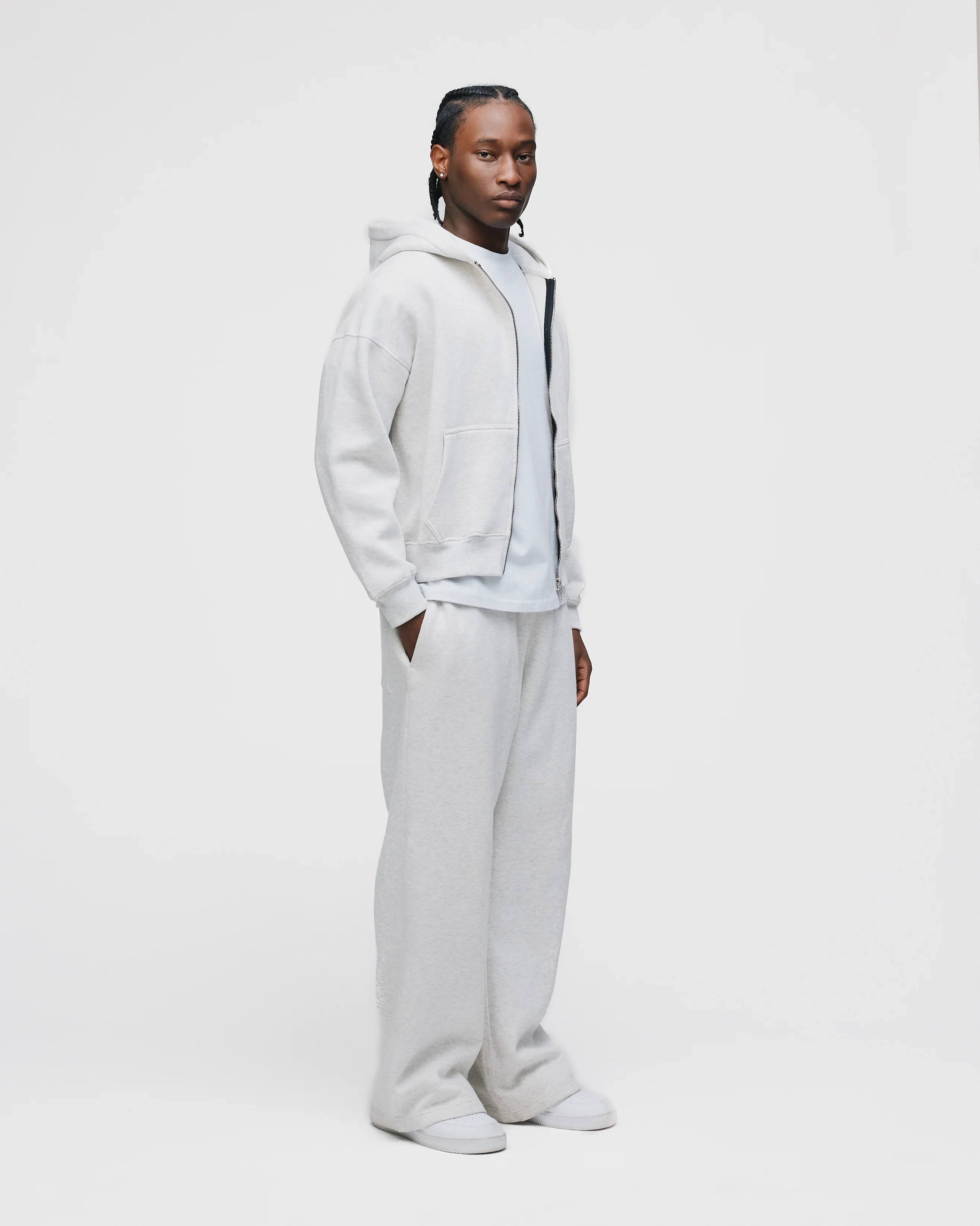 Drop Shoulder Zip Hoodie - Ash - Image 5