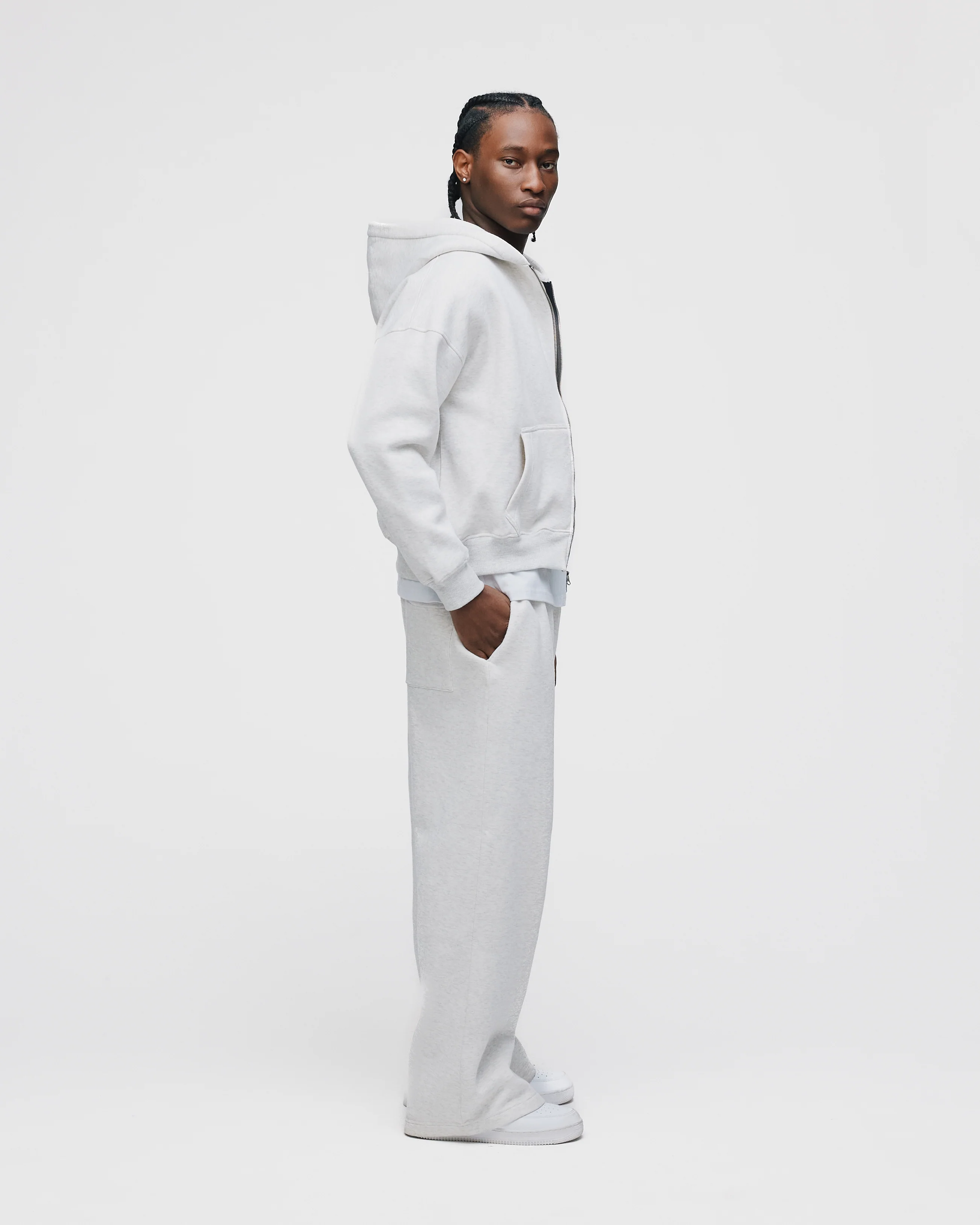 Drop Shoulder Zip Hoodie - Ash - Image 6