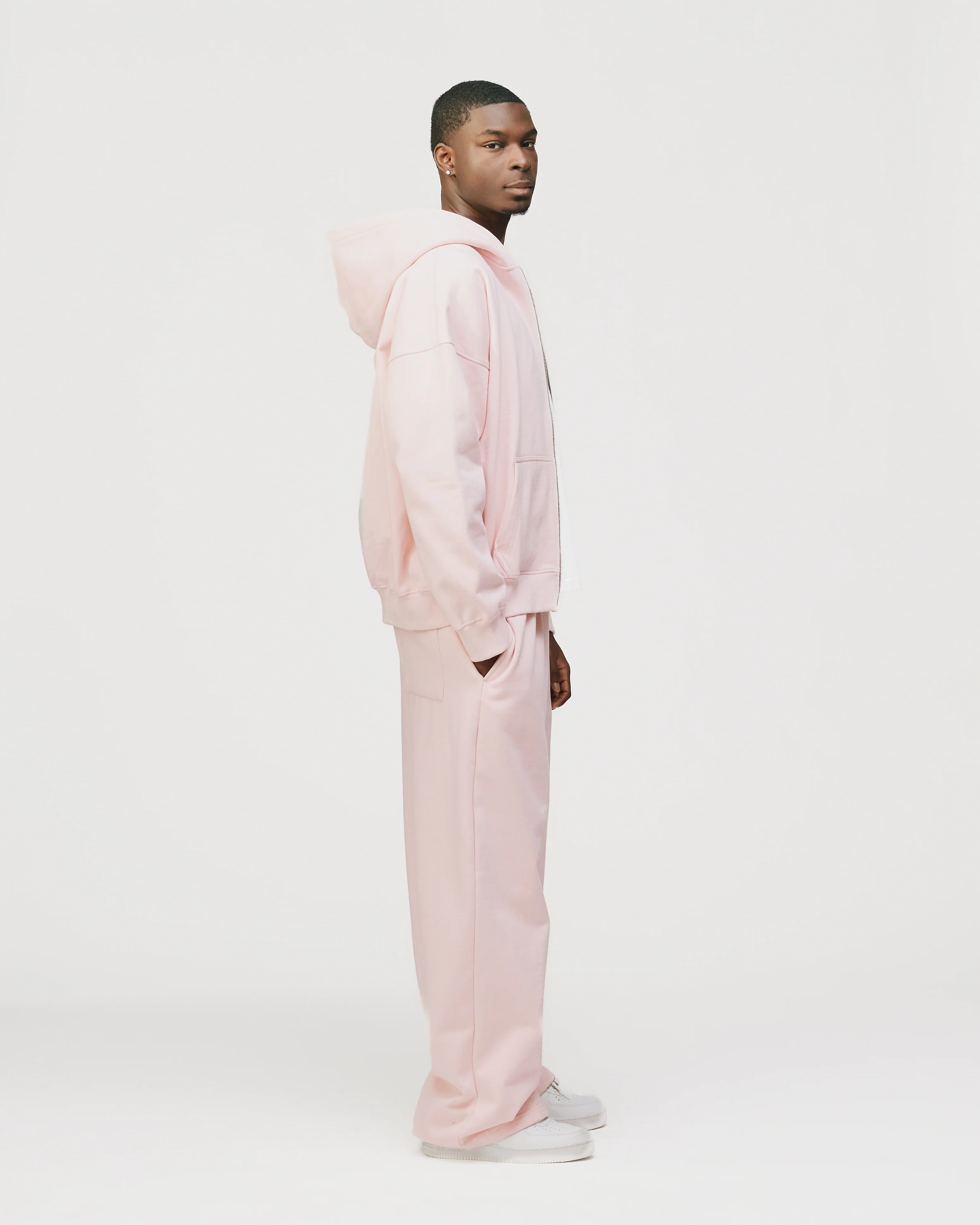 Drop Shoulder Zip Hoodie - Blush - Image 6