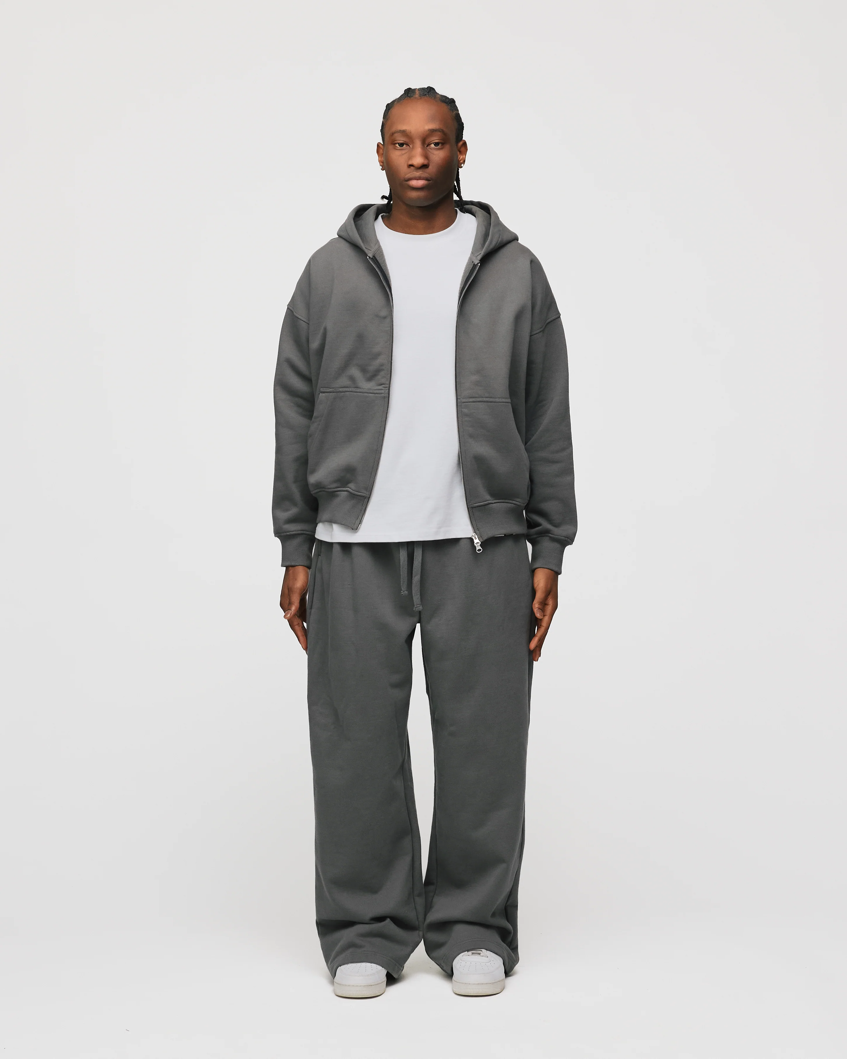 Drop Shoulder Zip Hoodie - Charcoal - Image 2