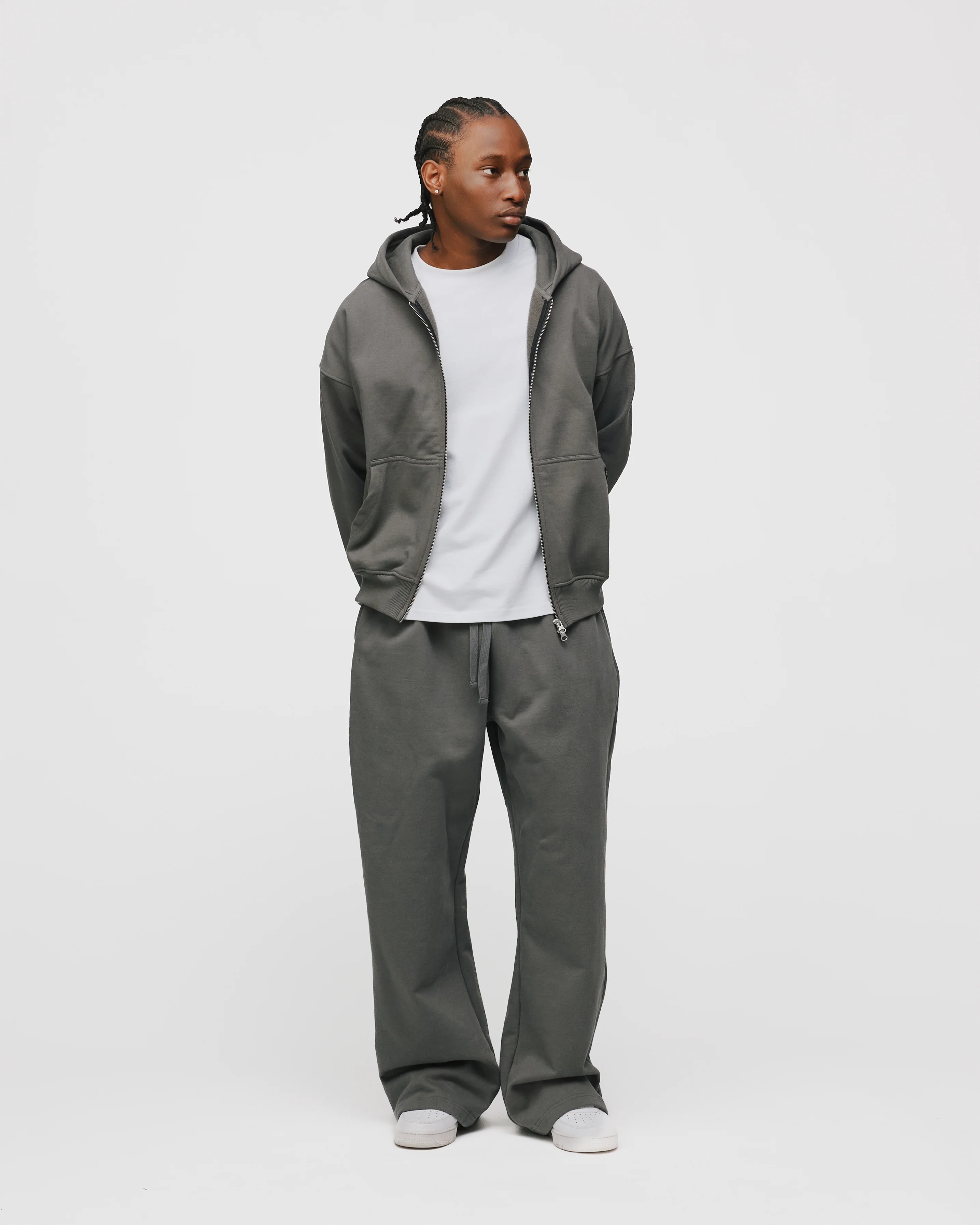 Drop Shoulder Zip Hoodie - Charcoal - Image 4