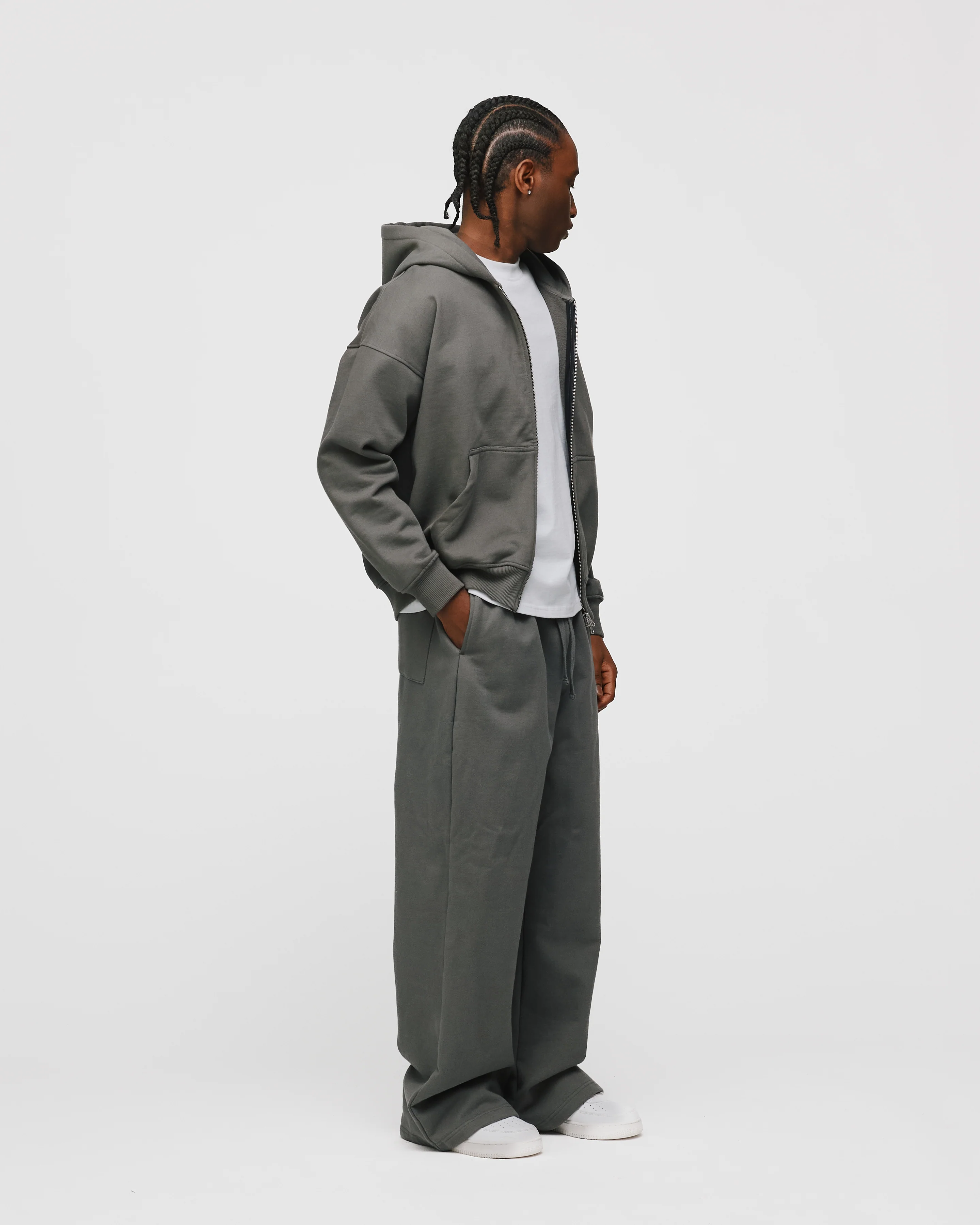 Drop Shoulder Zip Hoodie - Charcoal - Image 5