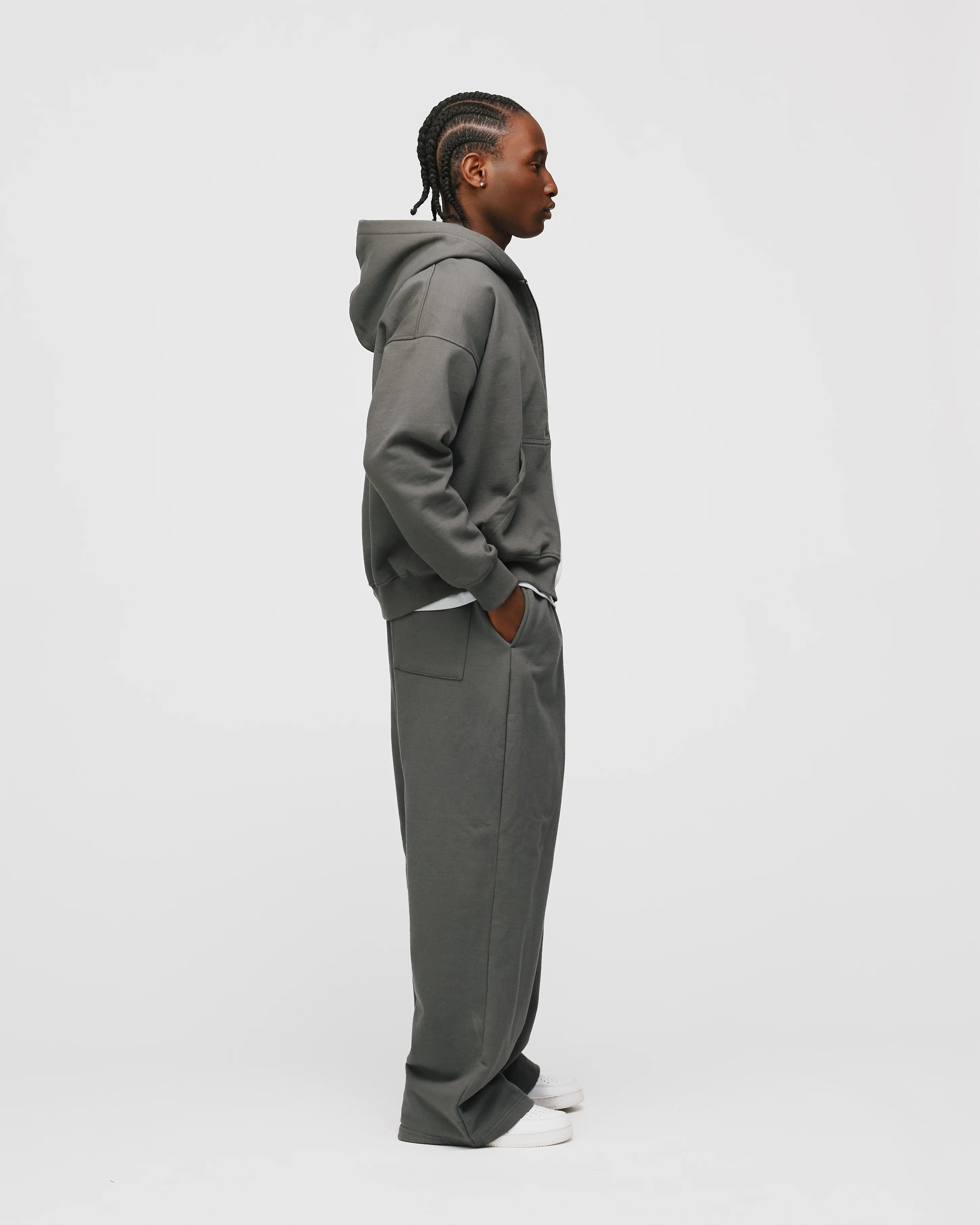 Drop Shoulder Zip Hoodie - Charcoal - Image 6