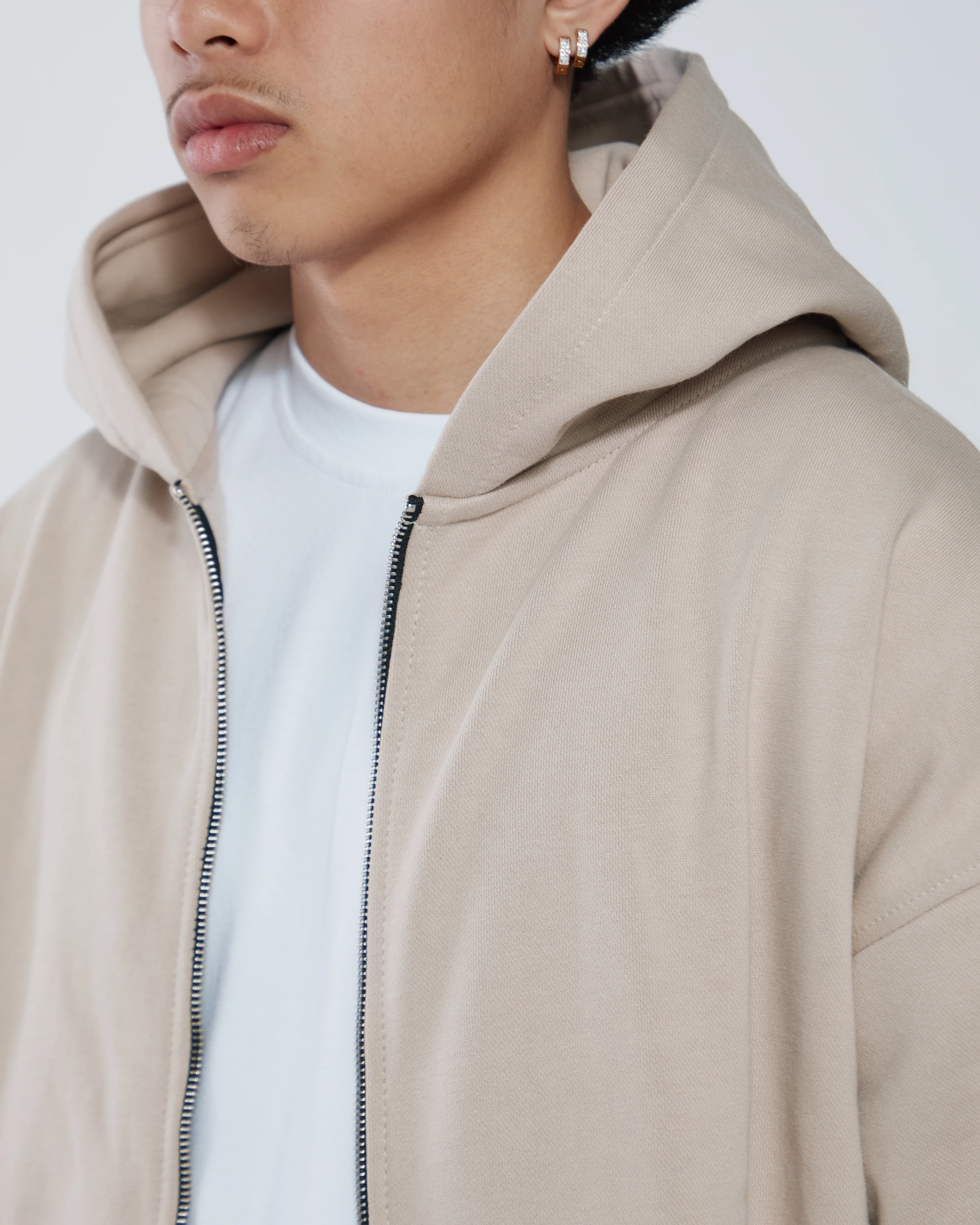Drop Shoulder Zip Hoodie - Desert - Image 10