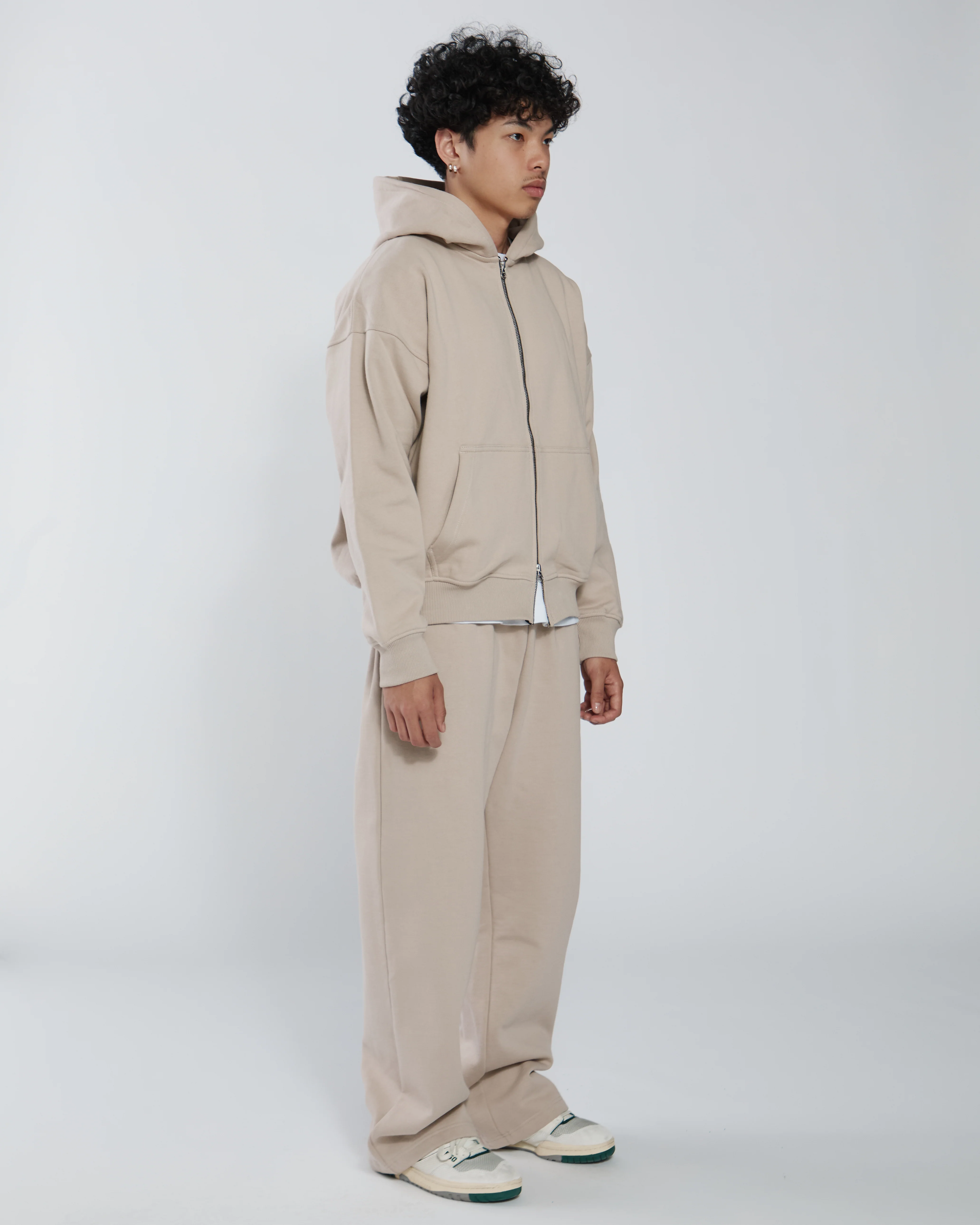 Drop Shoulder Zip Hoodie - Desert - Image 3