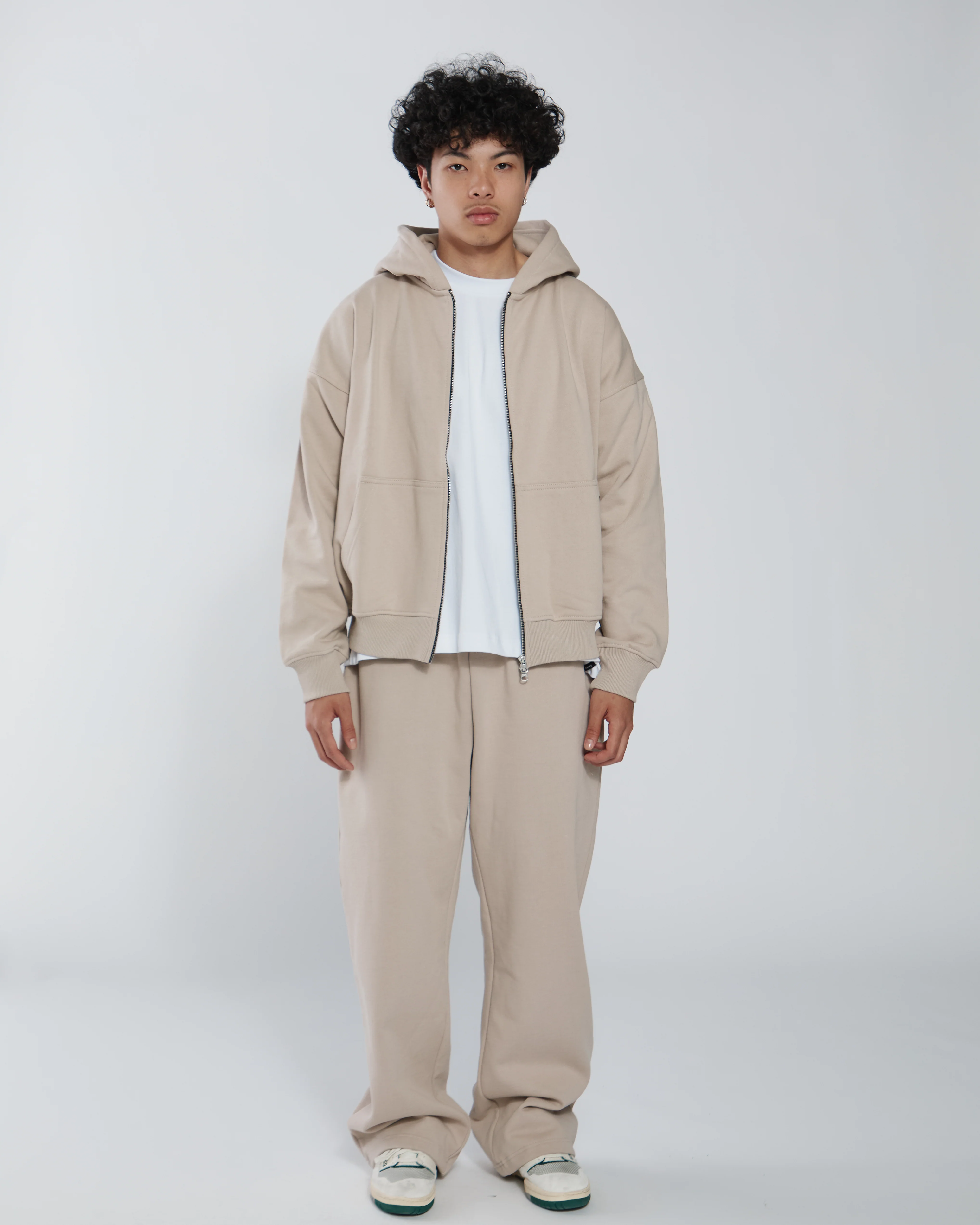 Drop Shoulder Zip Hoodie - Desert - Image 5
