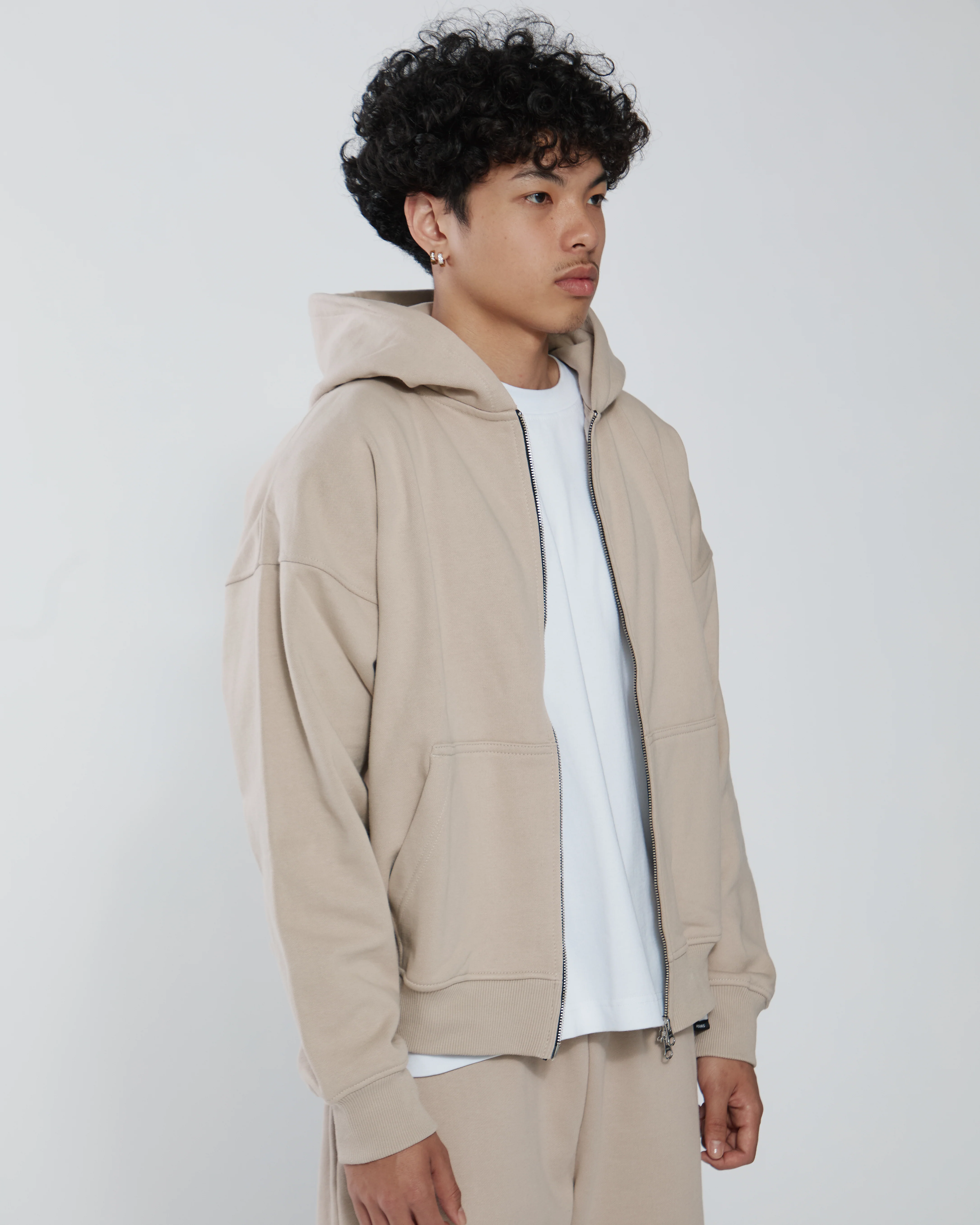 Drop Shoulder Zip Hoodie - Desert - Image 7