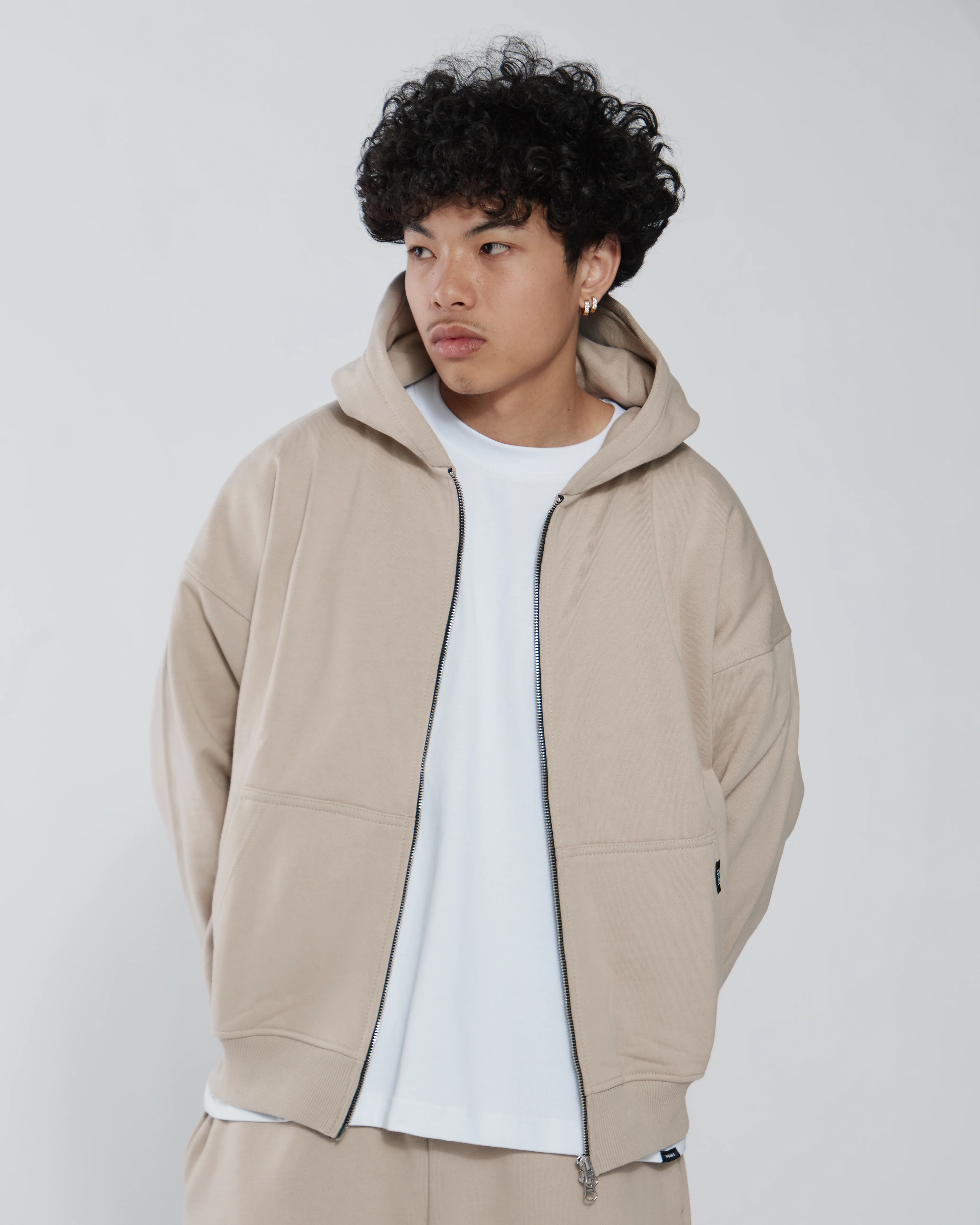 Drop Shoulder Zip Hoodie - Desert - Image 8