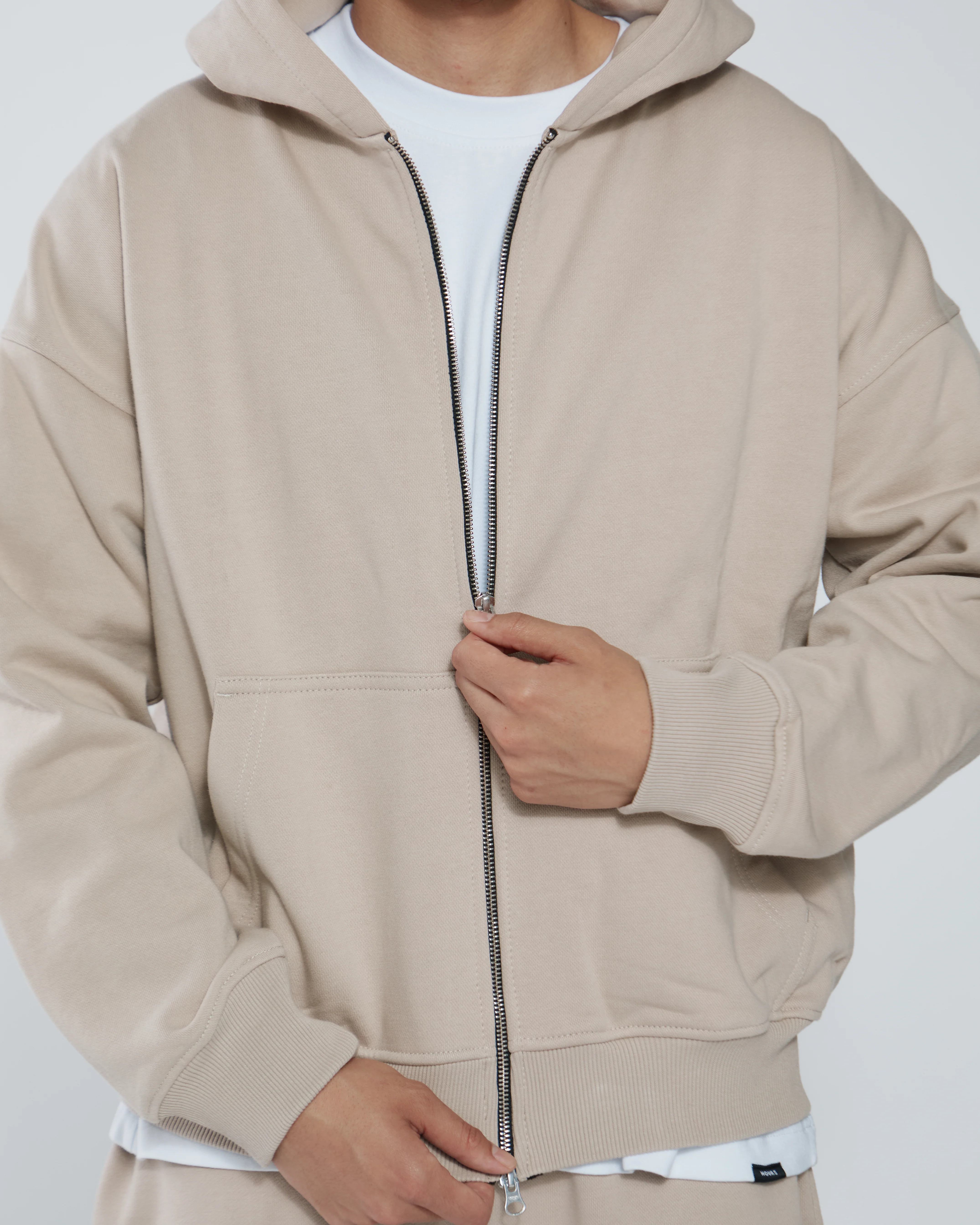 Drop Shoulder Zip Hoodie - Desert - Image 9
