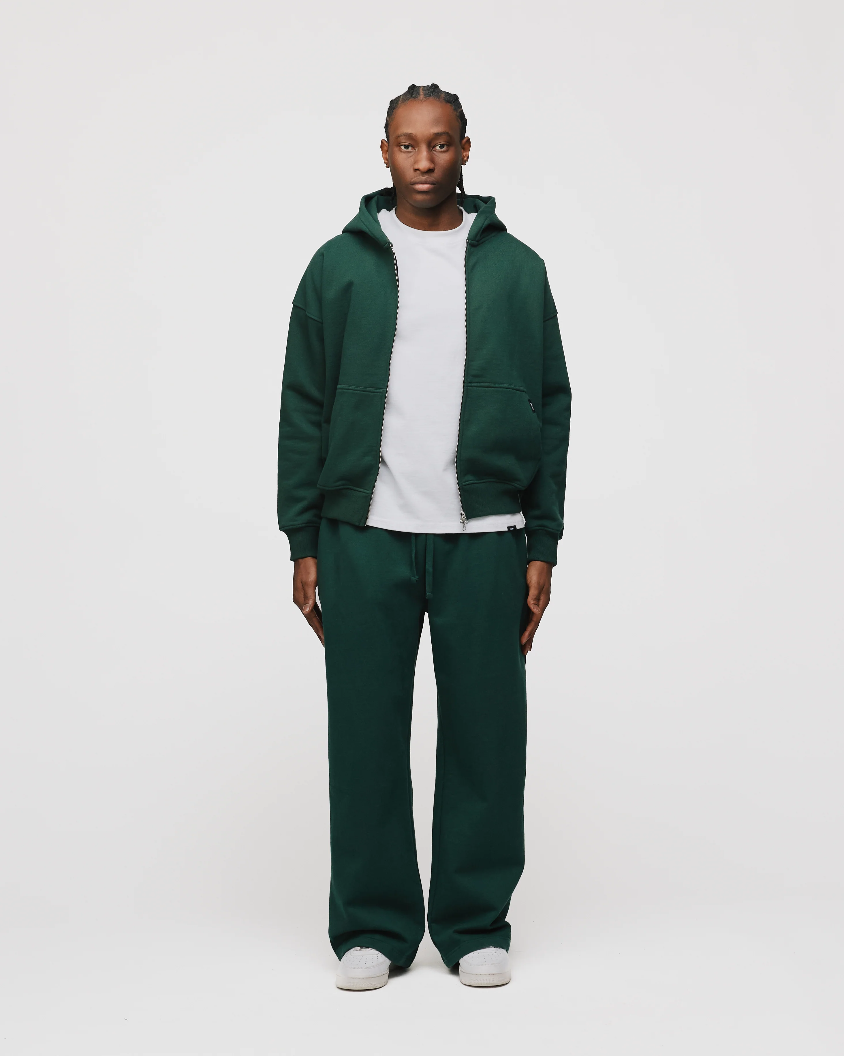 Drop Shoulder Zip Hoodie - Forest Green - Image 2