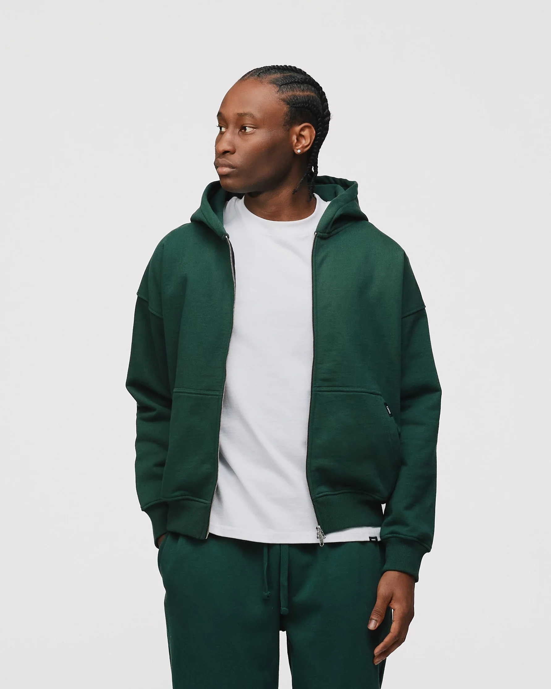 Drop Shoulder Zip Hoodie - Forest Green - Image 3