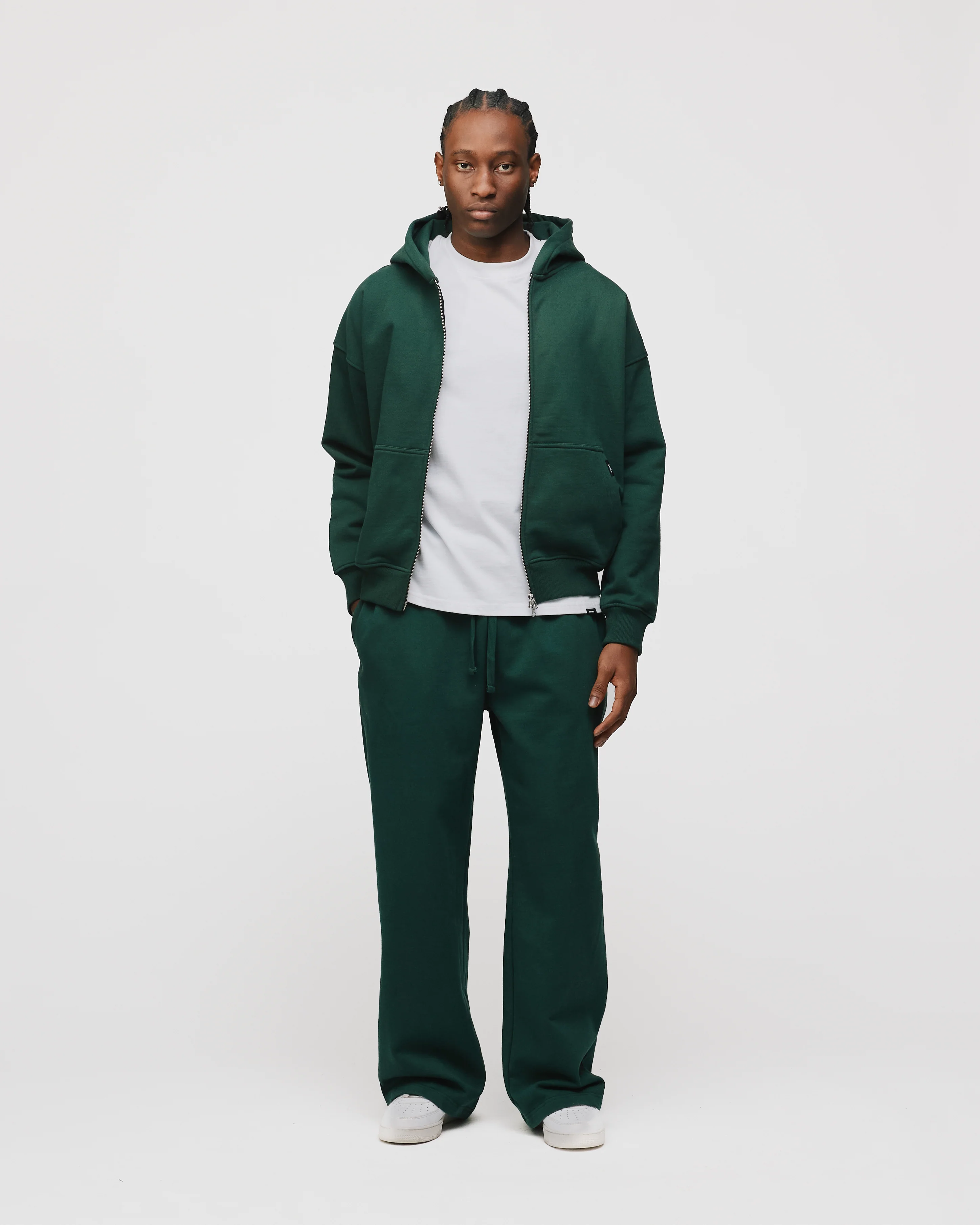 Drop Shoulder Zip Hoodie - Forest Green - Image 4