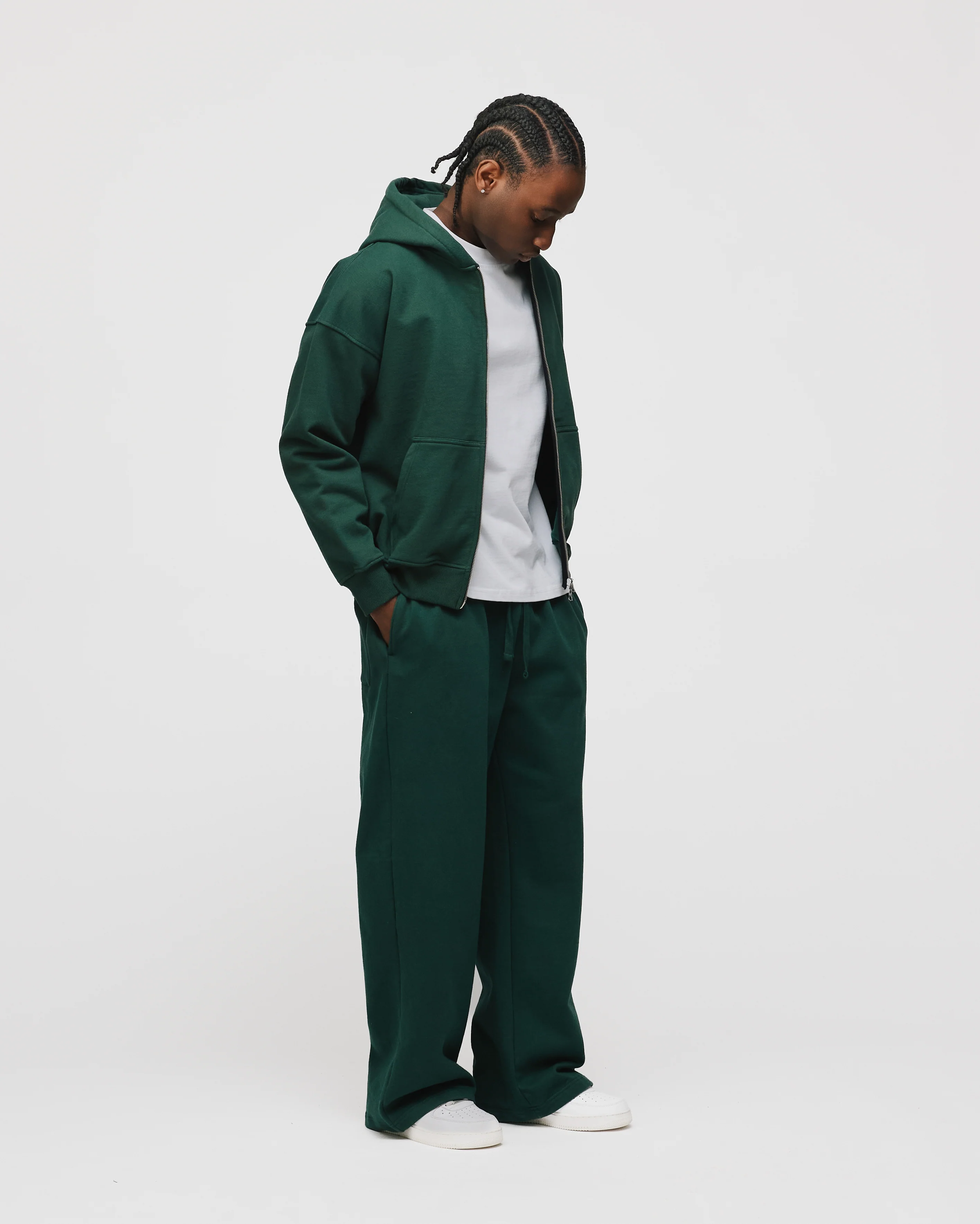 Drop Shoulder Zip Hoodie - Forest Green - Image 5