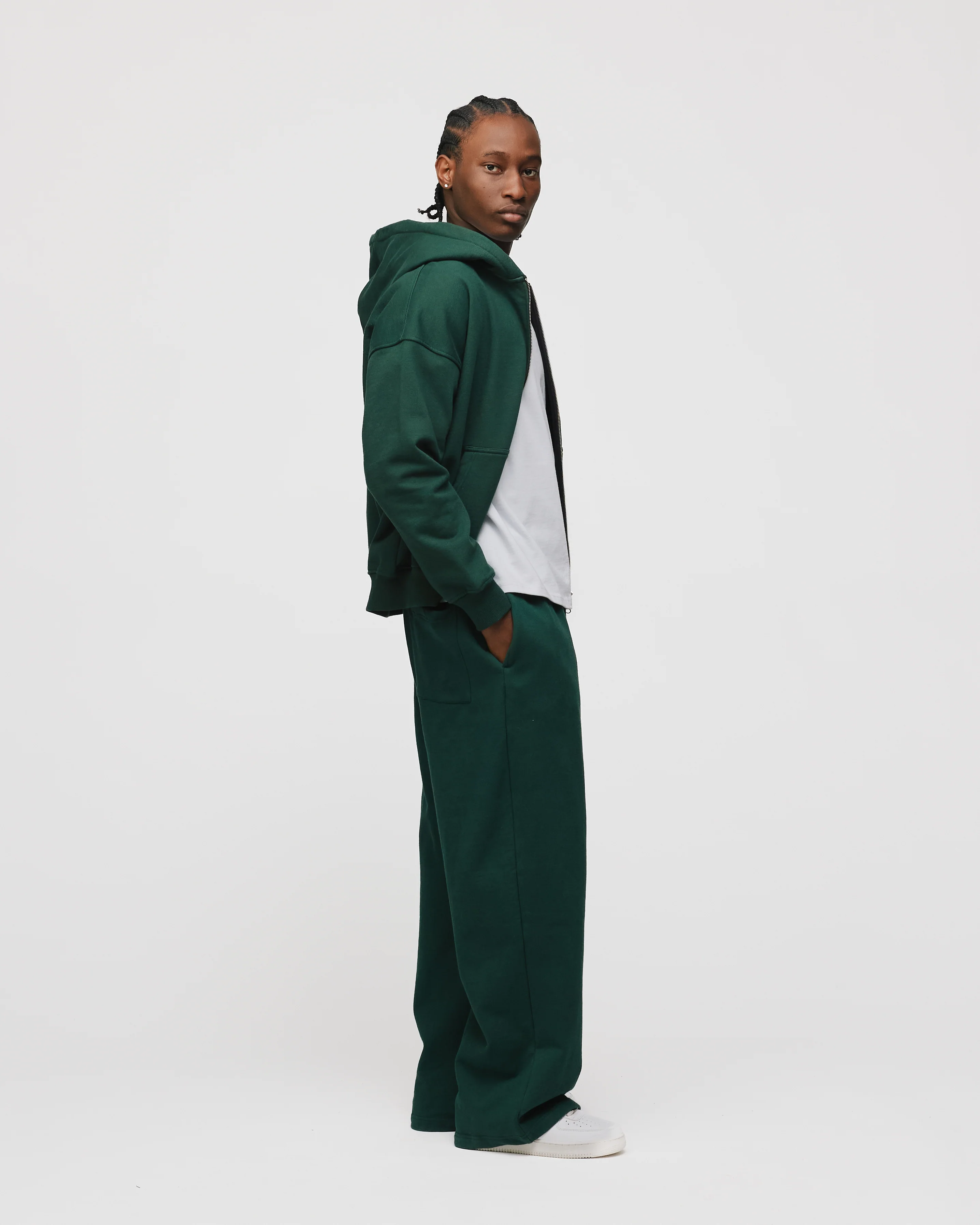 Drop Shoulder Zip Hoodie - Forest Green - Image 6