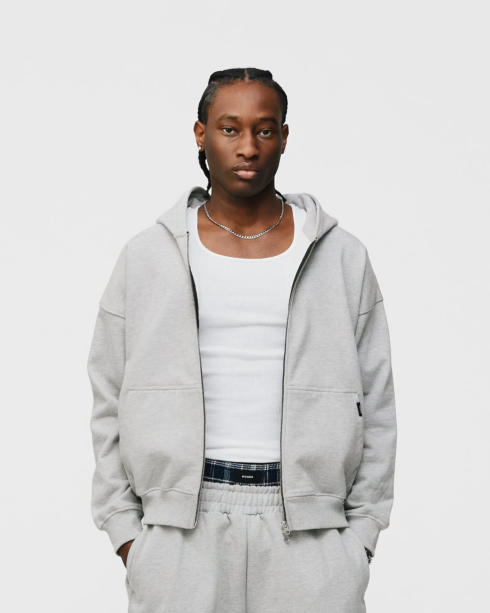 Drop Shoulder Zip Hoodie - Grey - Image 3