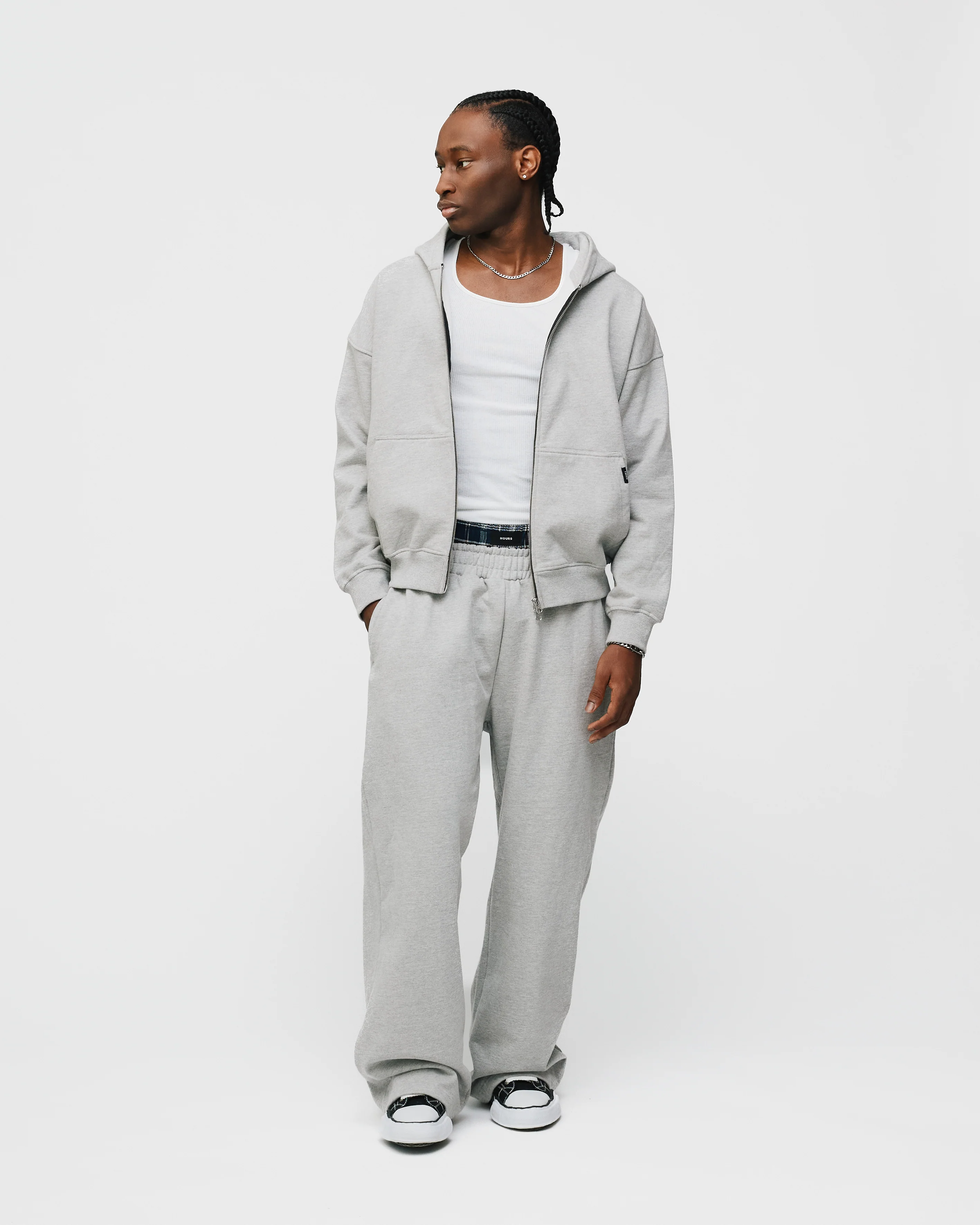 Drop Shoulder Zip Hoodie - Grey - Image 4