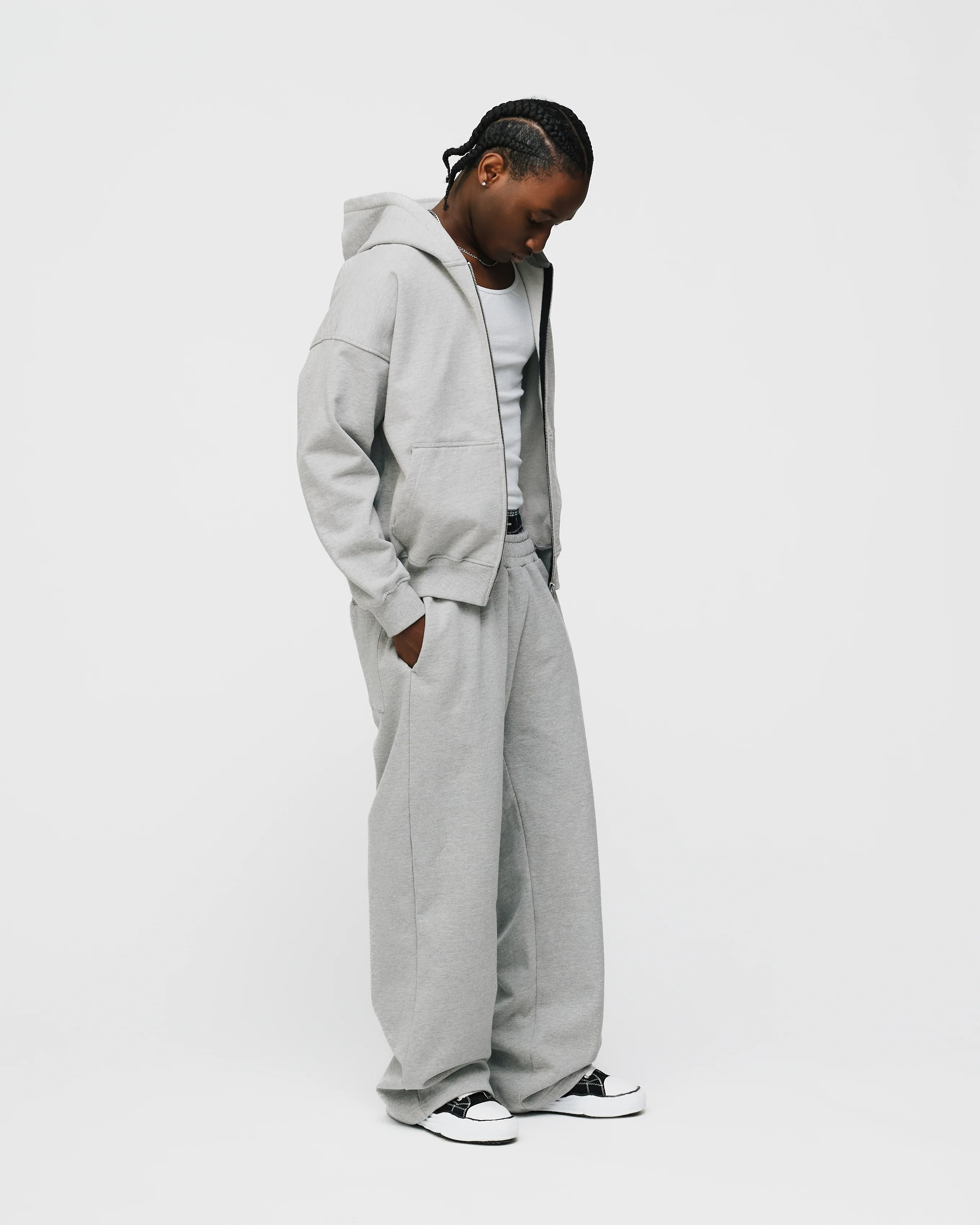Drop Shoulder Zip Hoodie - Grey - Image 5
