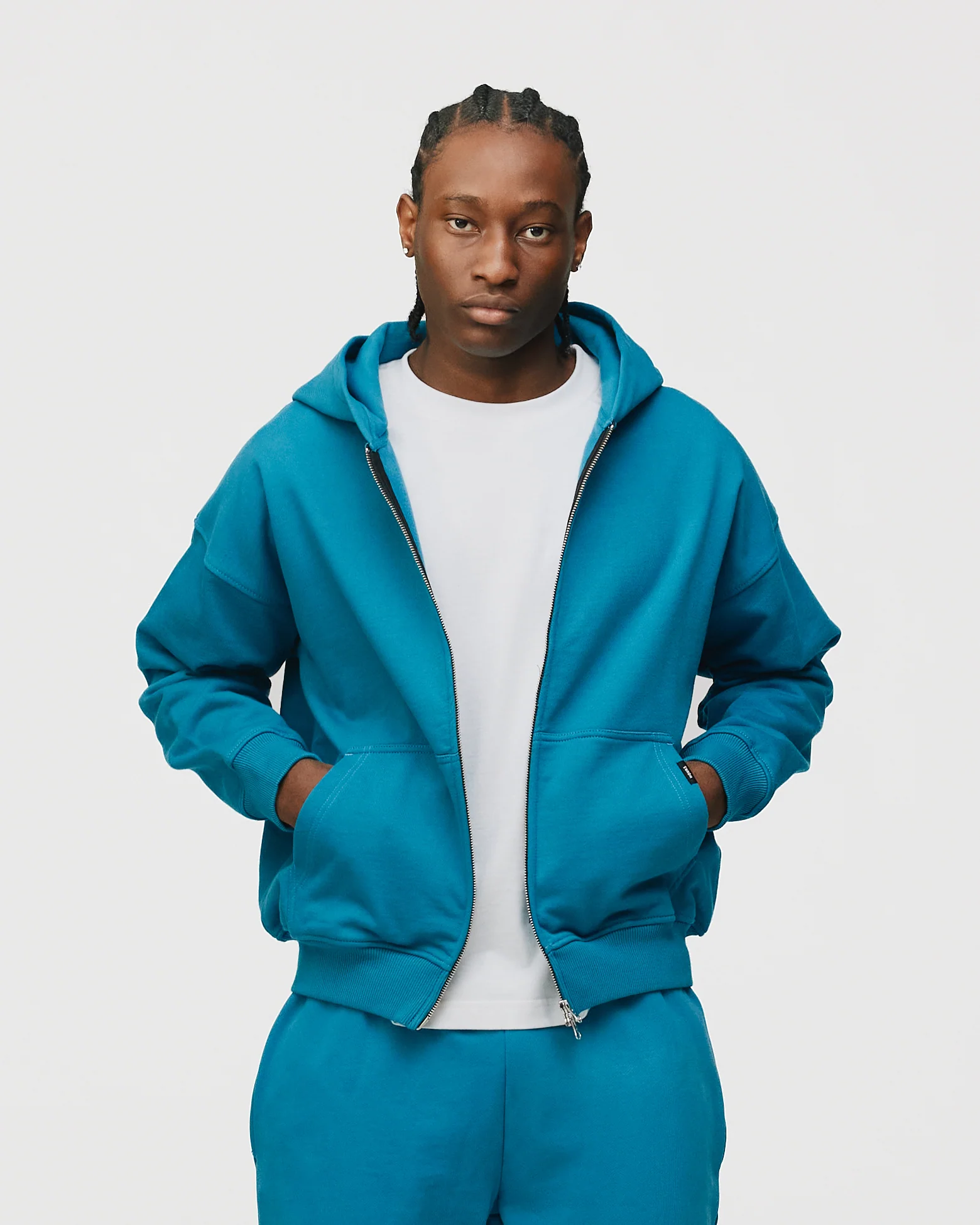 Drop Shoulder Zip Hoodie - Laguna - Image 3