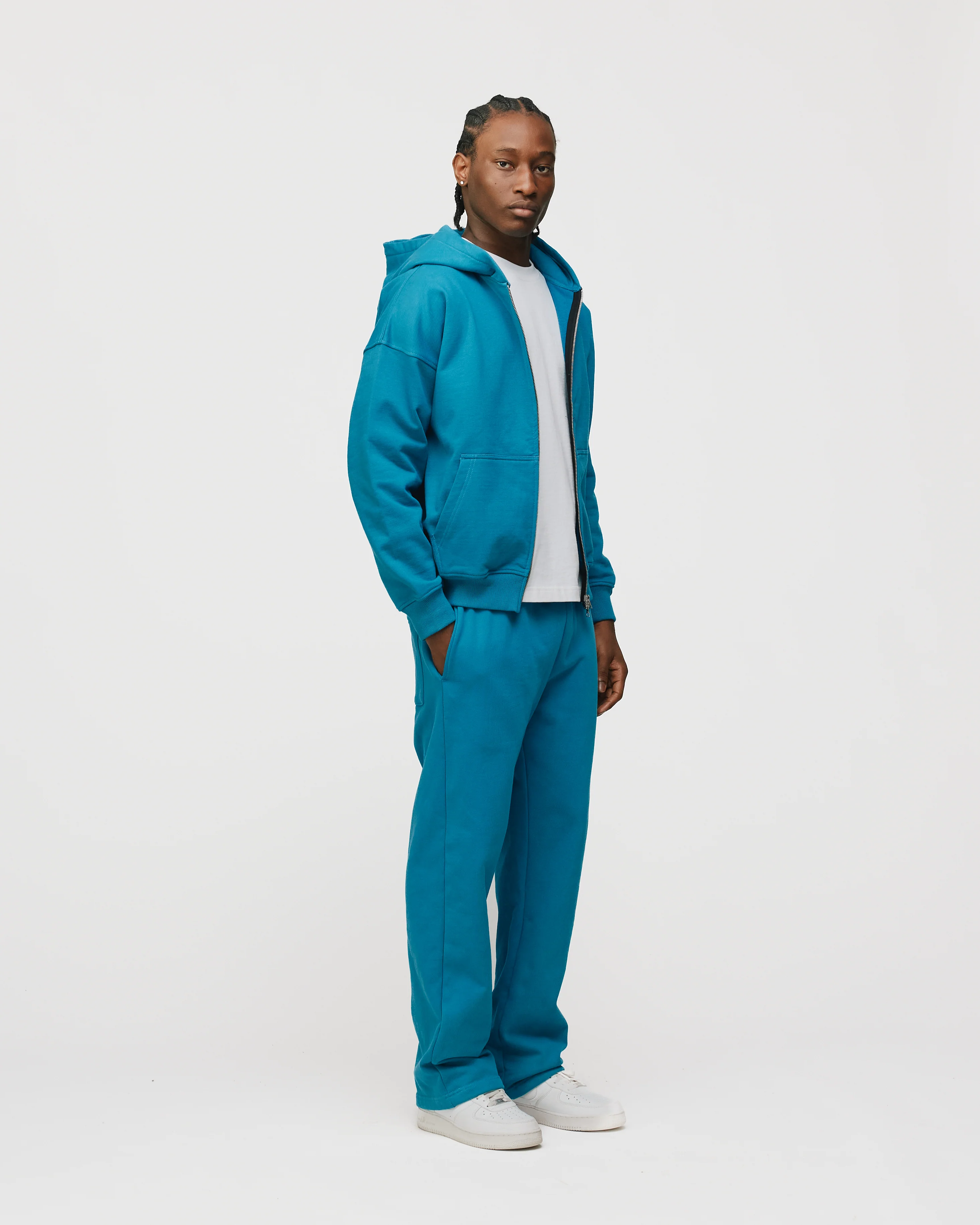 Drop Shoulder Zip Hoodie - Laguna - Image 5