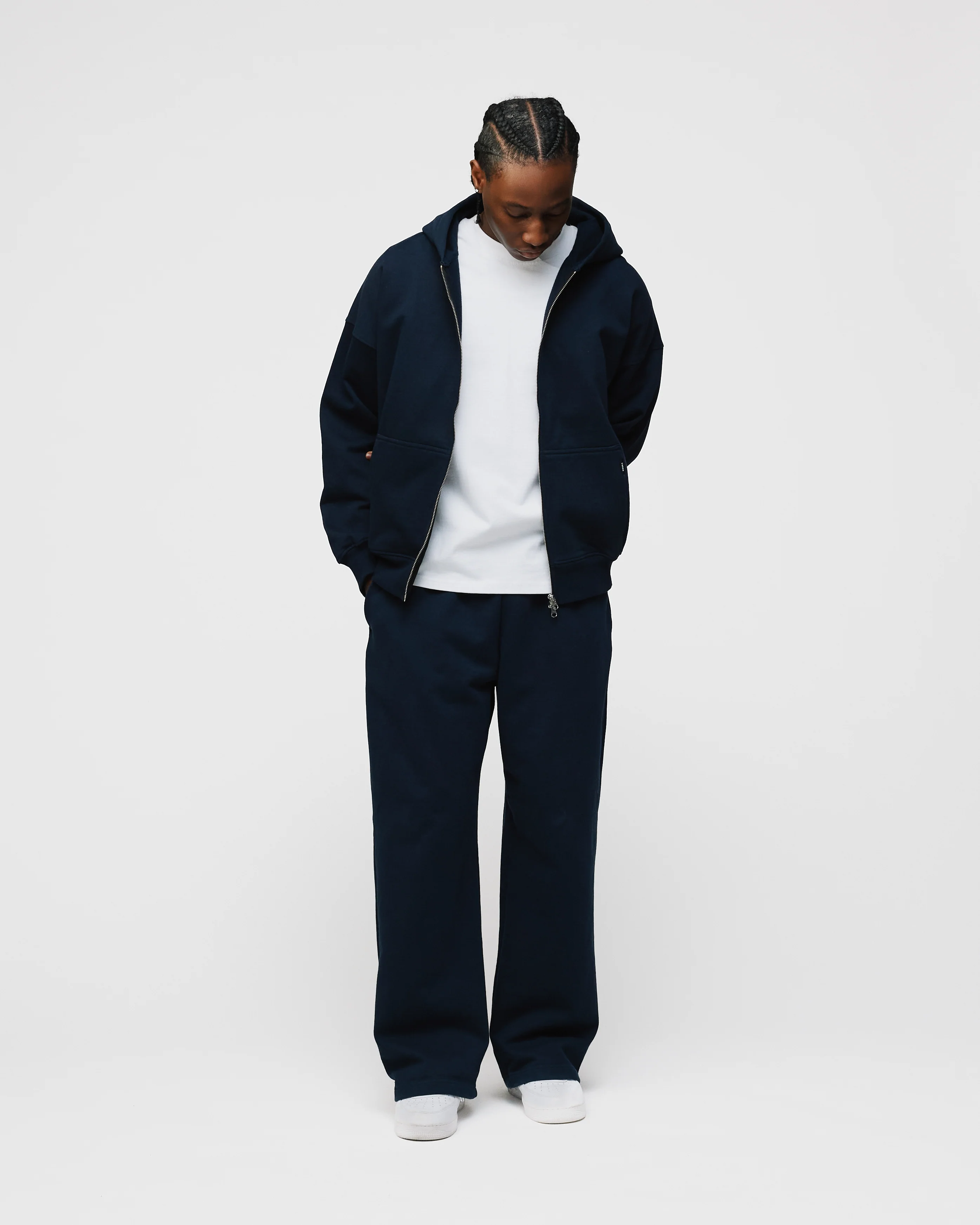 Drop Shoulder Zip Hoodie - Navy - Image 4