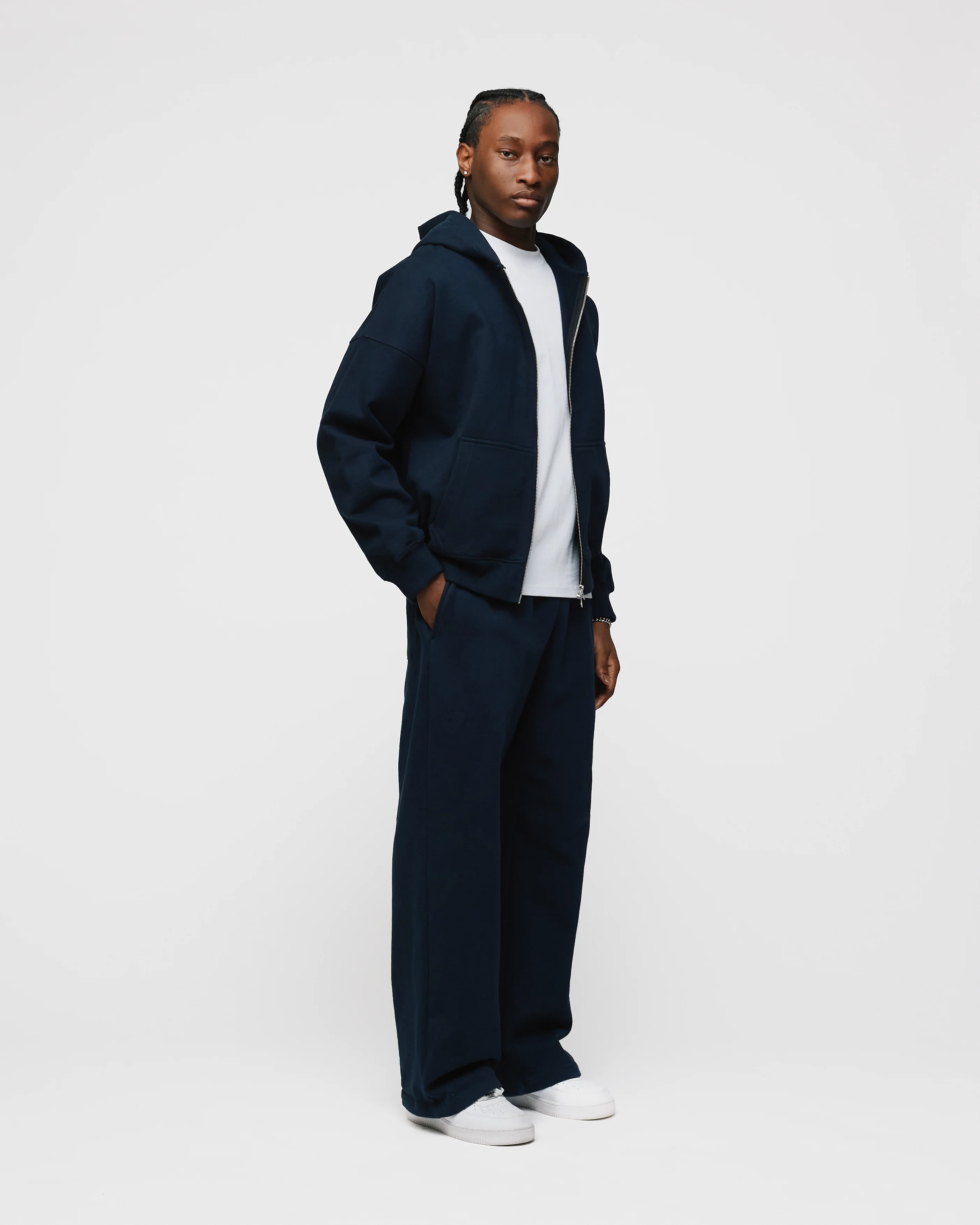 Drop Shoulder Zip Hoodie - Navy - Image 5