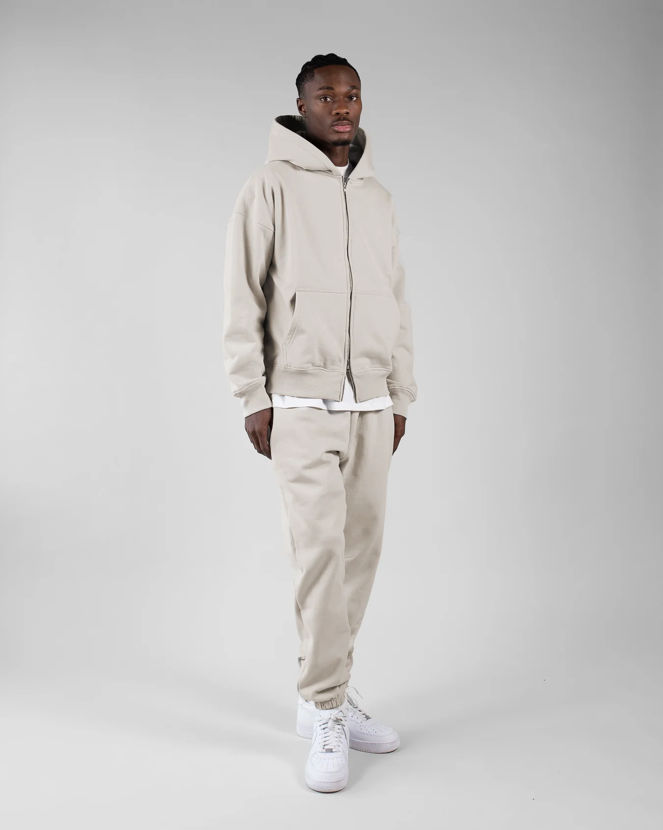 Drop Shoulder Zip Hoodie - Oatmeal - Image 2