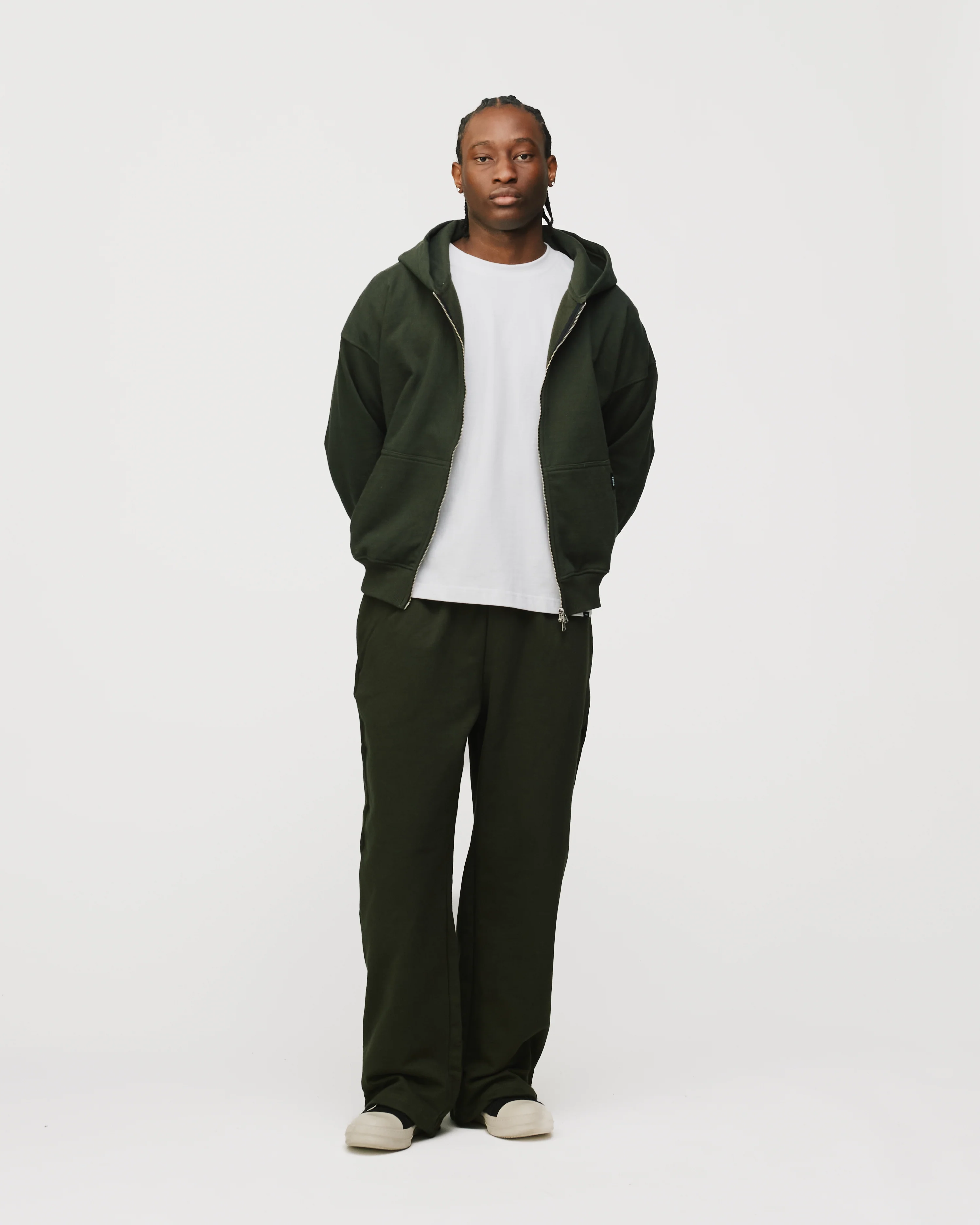 Drop Shoulder Zip Hoodie - Olive - Image 4