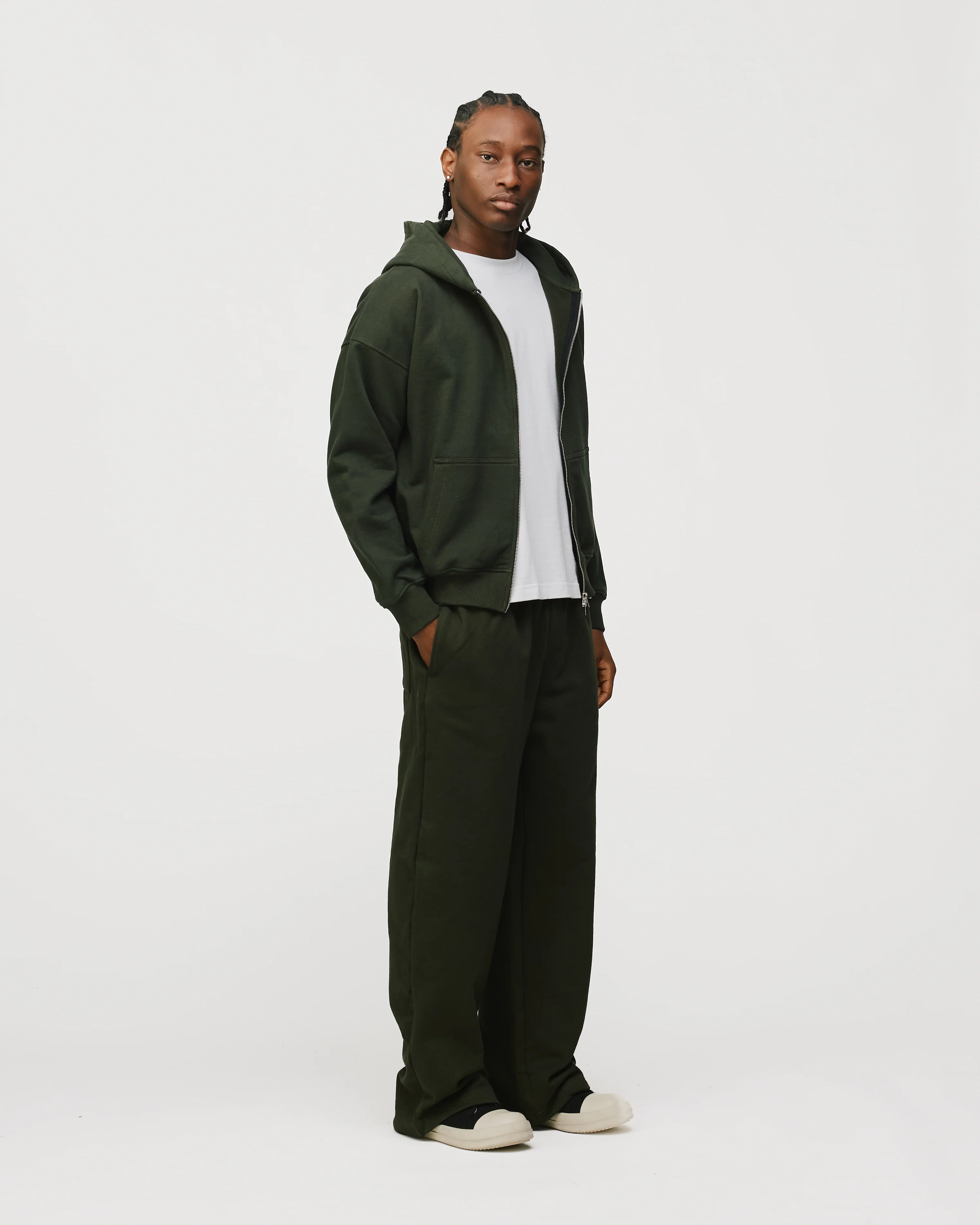 Drop Shoulder Zip Hoodie - Olive - Image 5
