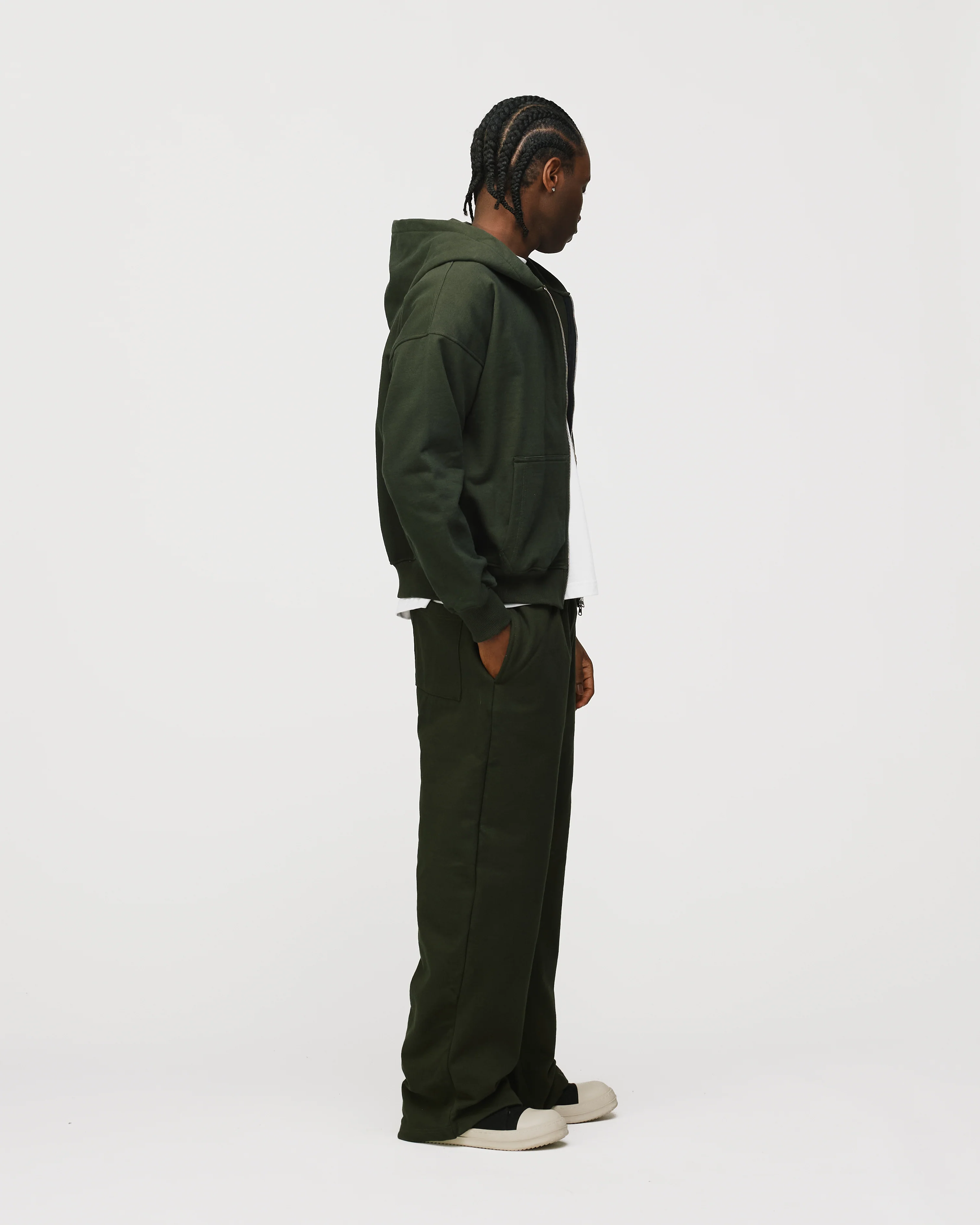 Drop Shoulder Zip Hoodie - Olive - Image 6