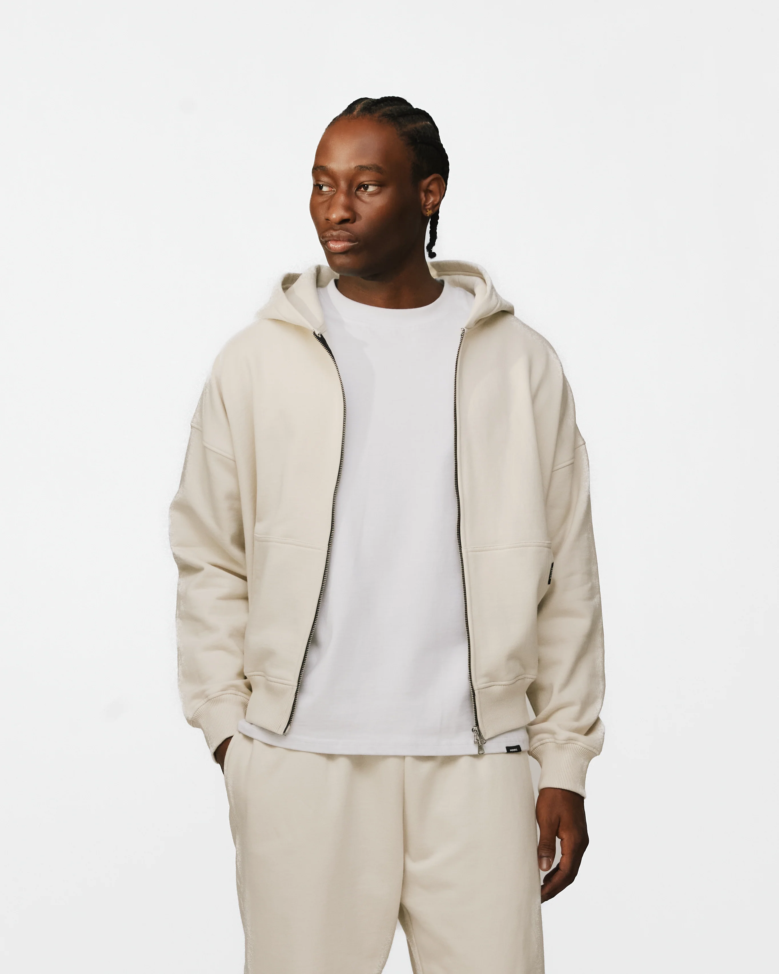 Drop Shoulder Zip Hoodie - Oyster - Image 3