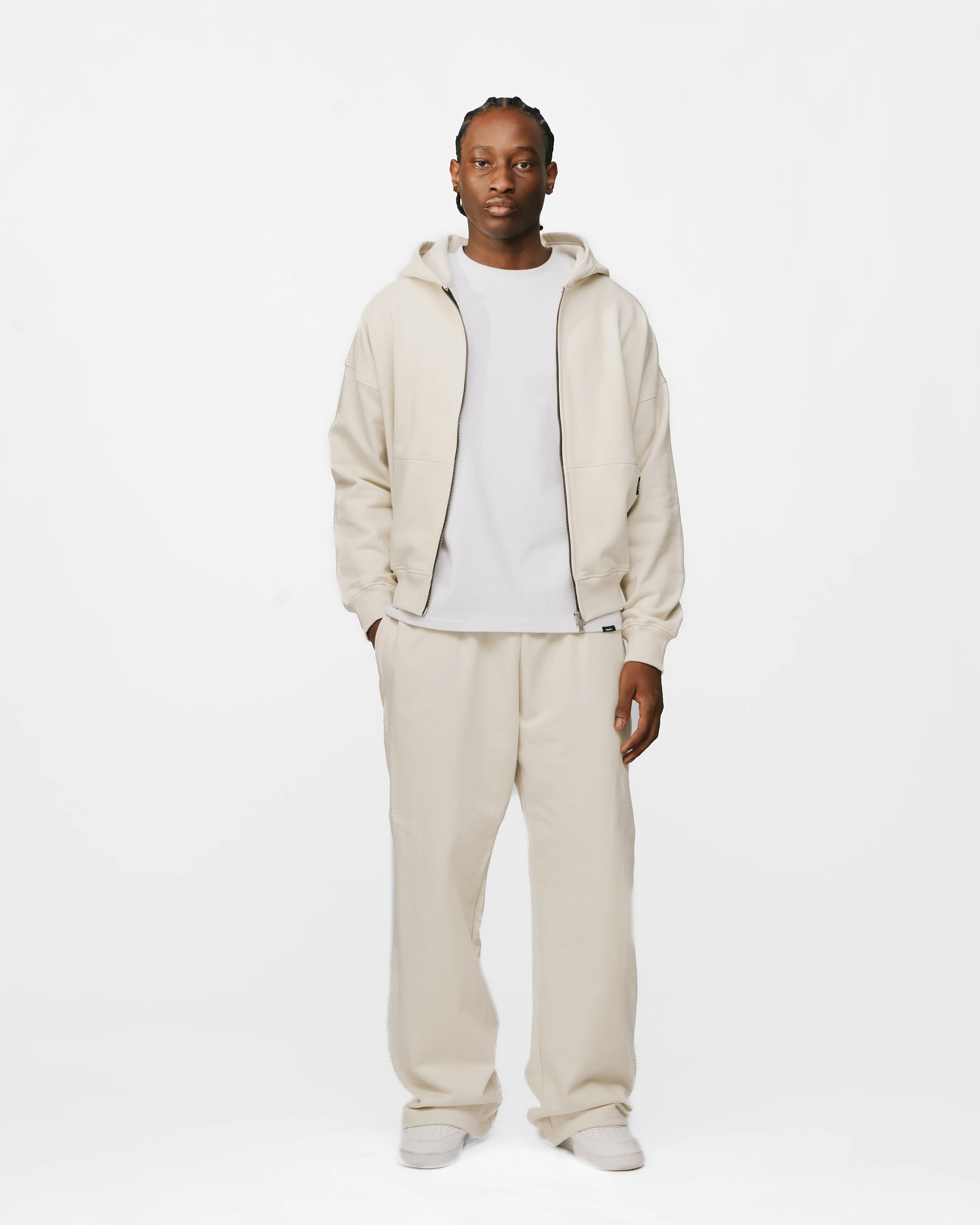 Drop Shoulder Zip Hoodie - Oyster - Image 4