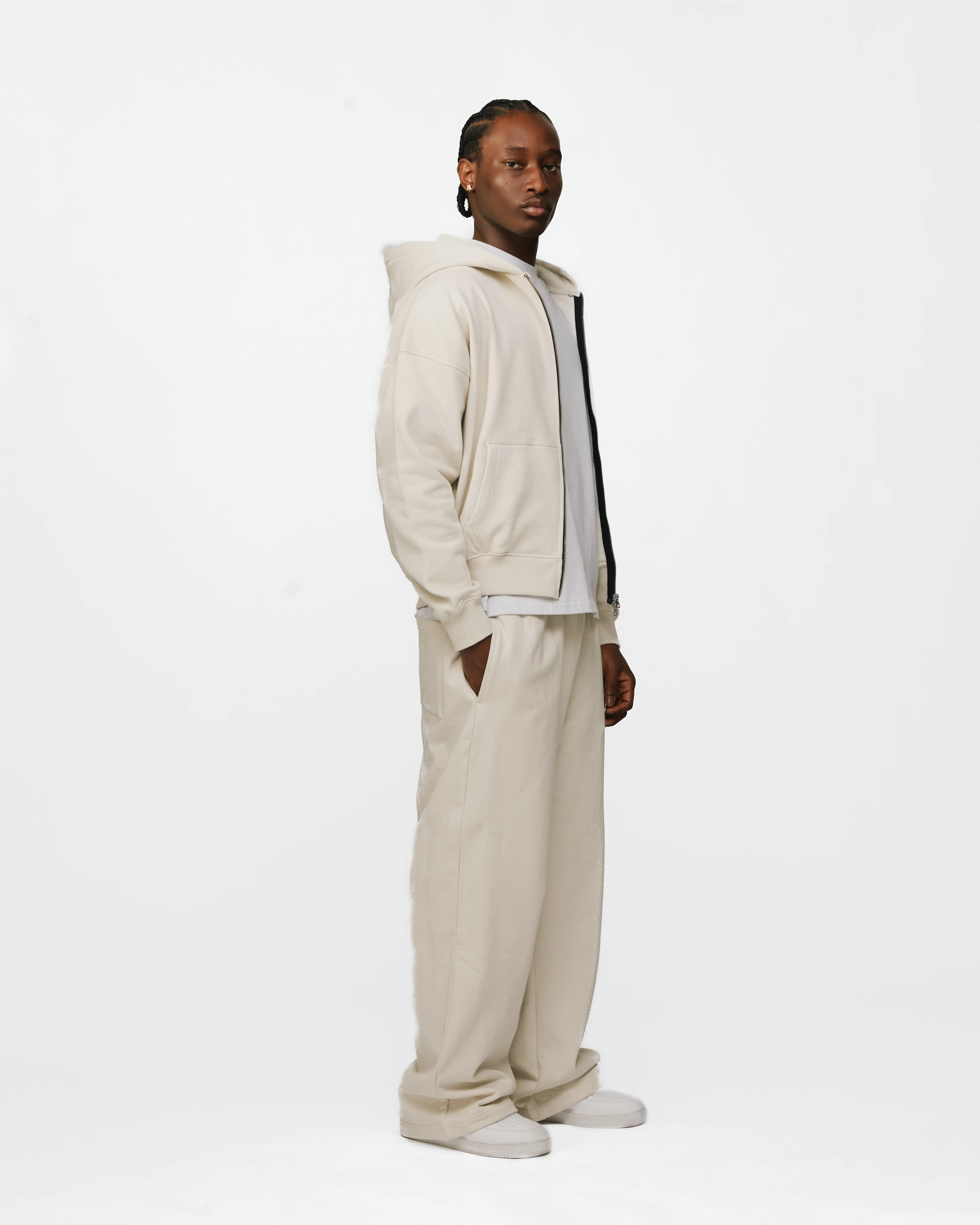 Drop Shoulder Zip Hoodie - Oyster - Image 5