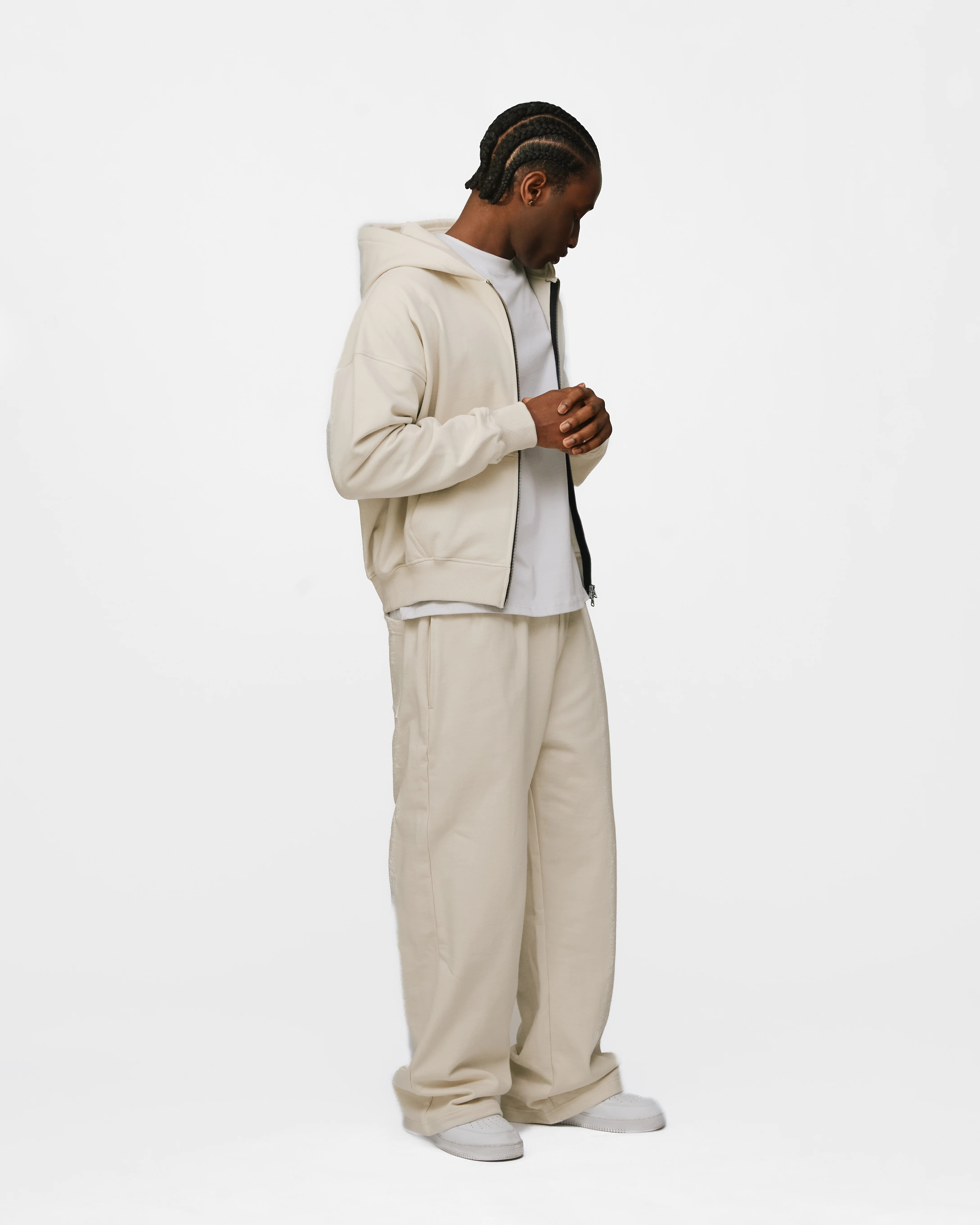 Drop Shoulder Zip Hoodie - Oyster - Image 6