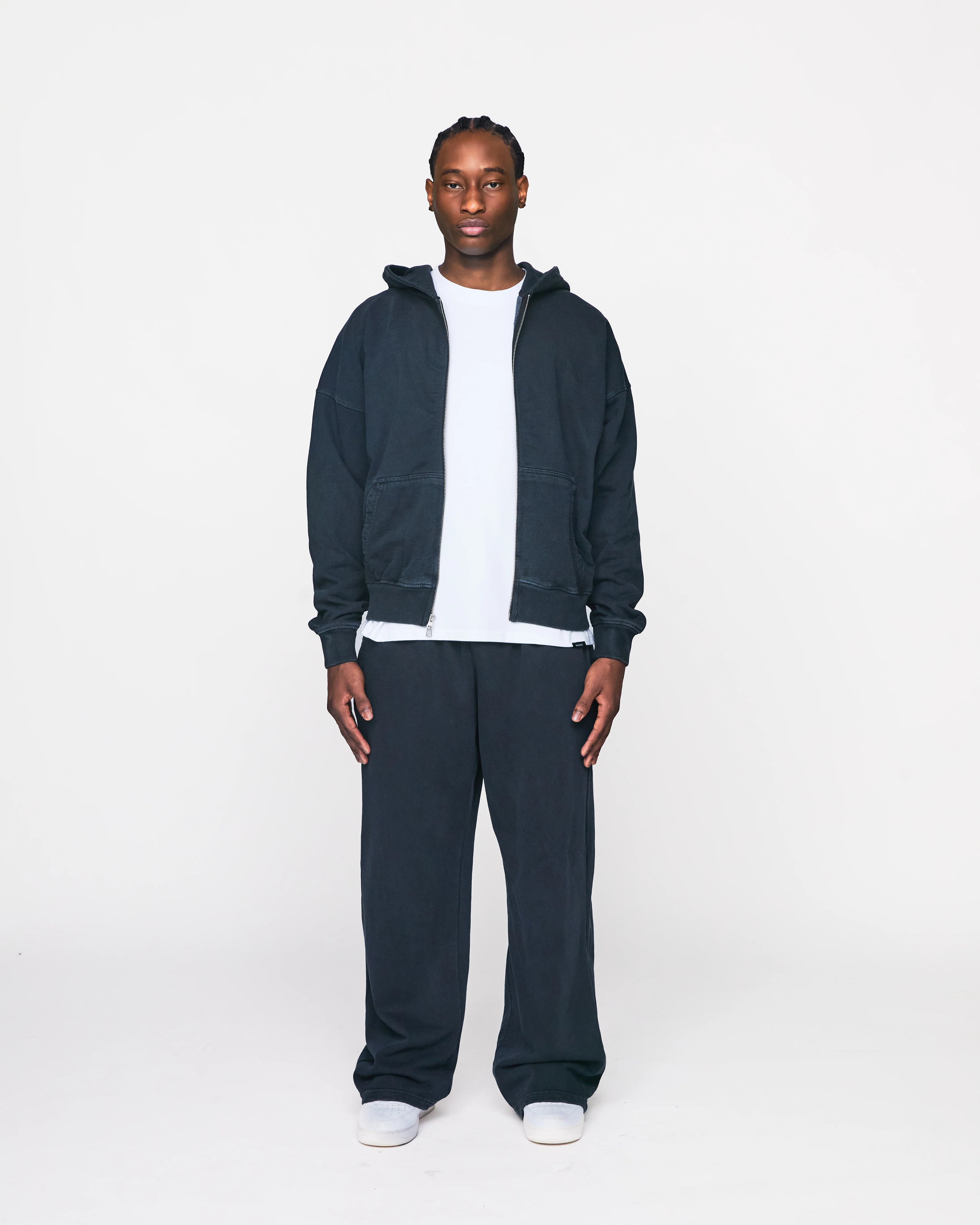 Drop Shoulder Zip Hoodie - Vintage Black - Image 2