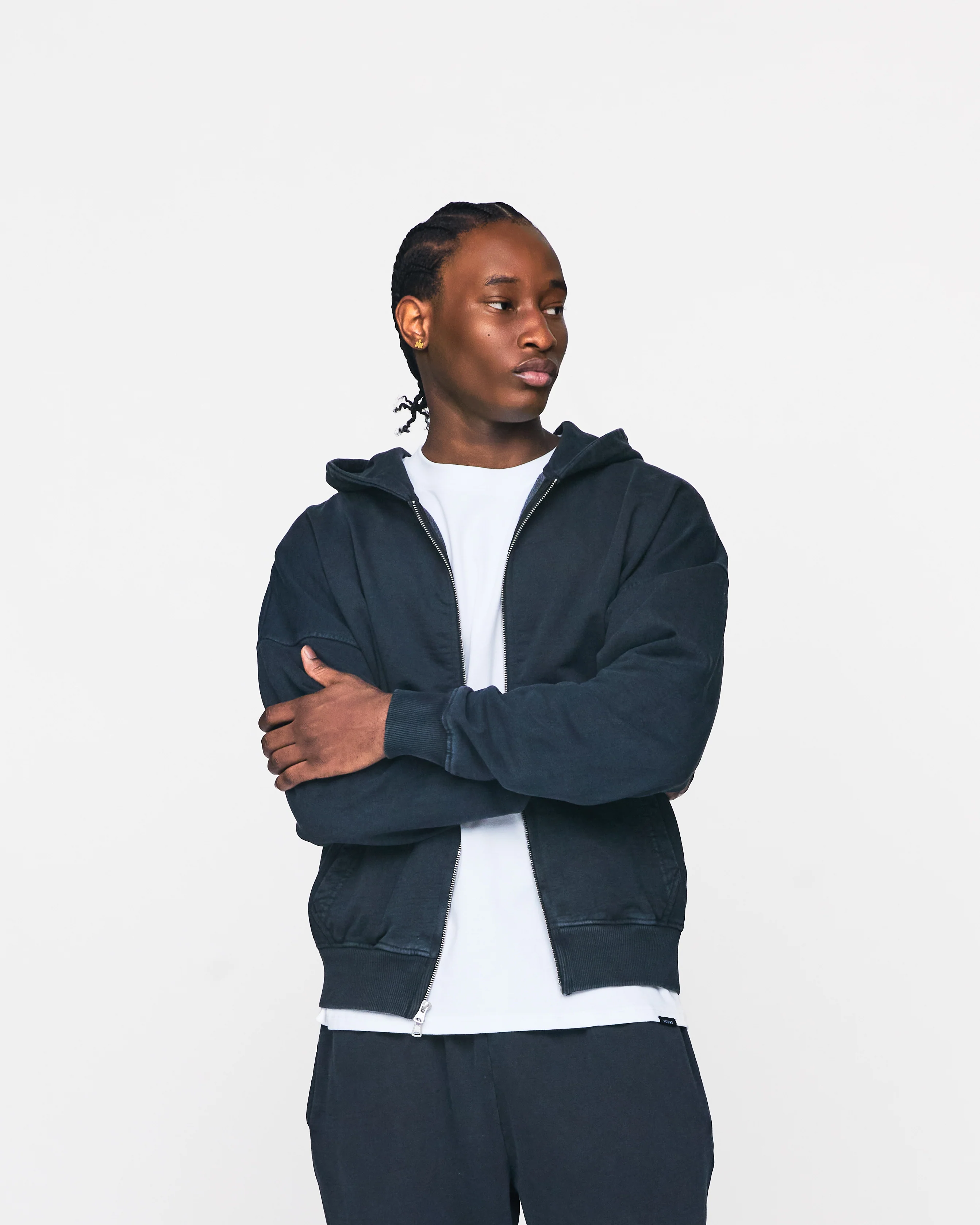 Drop Shoulder Zip Hoodie - Vintage Black - Image 3