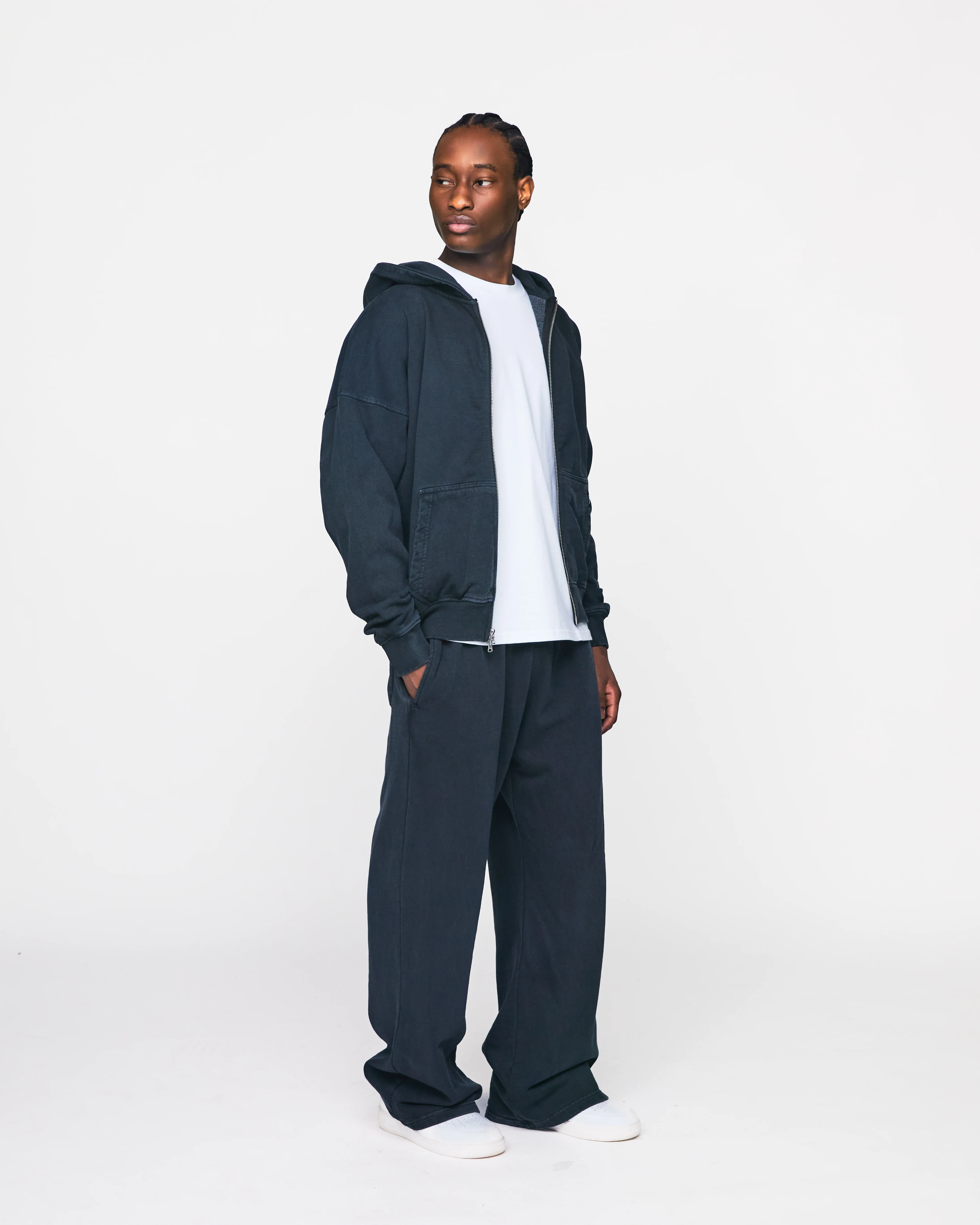 Drop Shoulder Zip Hoodie - Vintage Black - Image 4