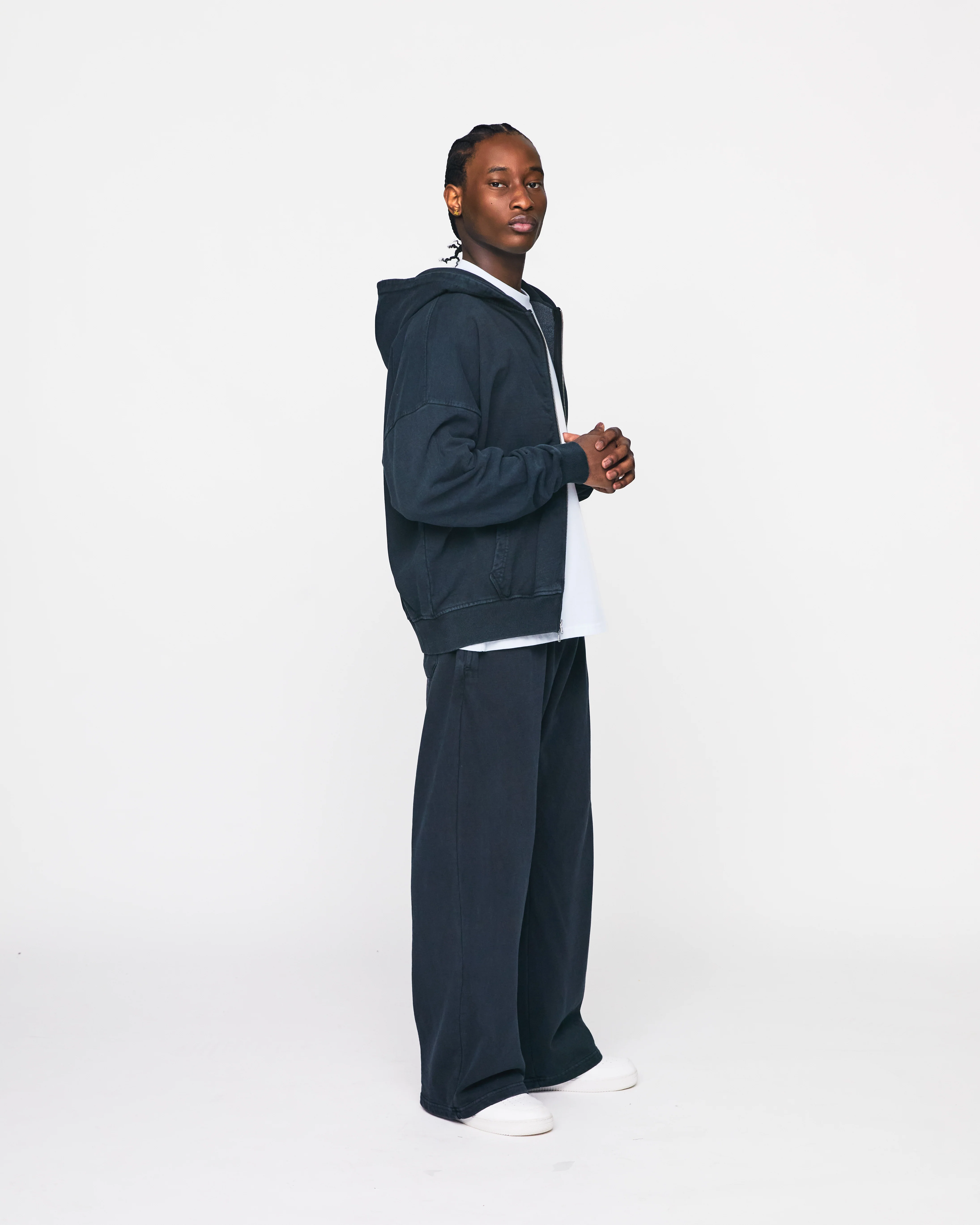 Drop Shoulder Zip Hoodie - Vintage Black - Image 5