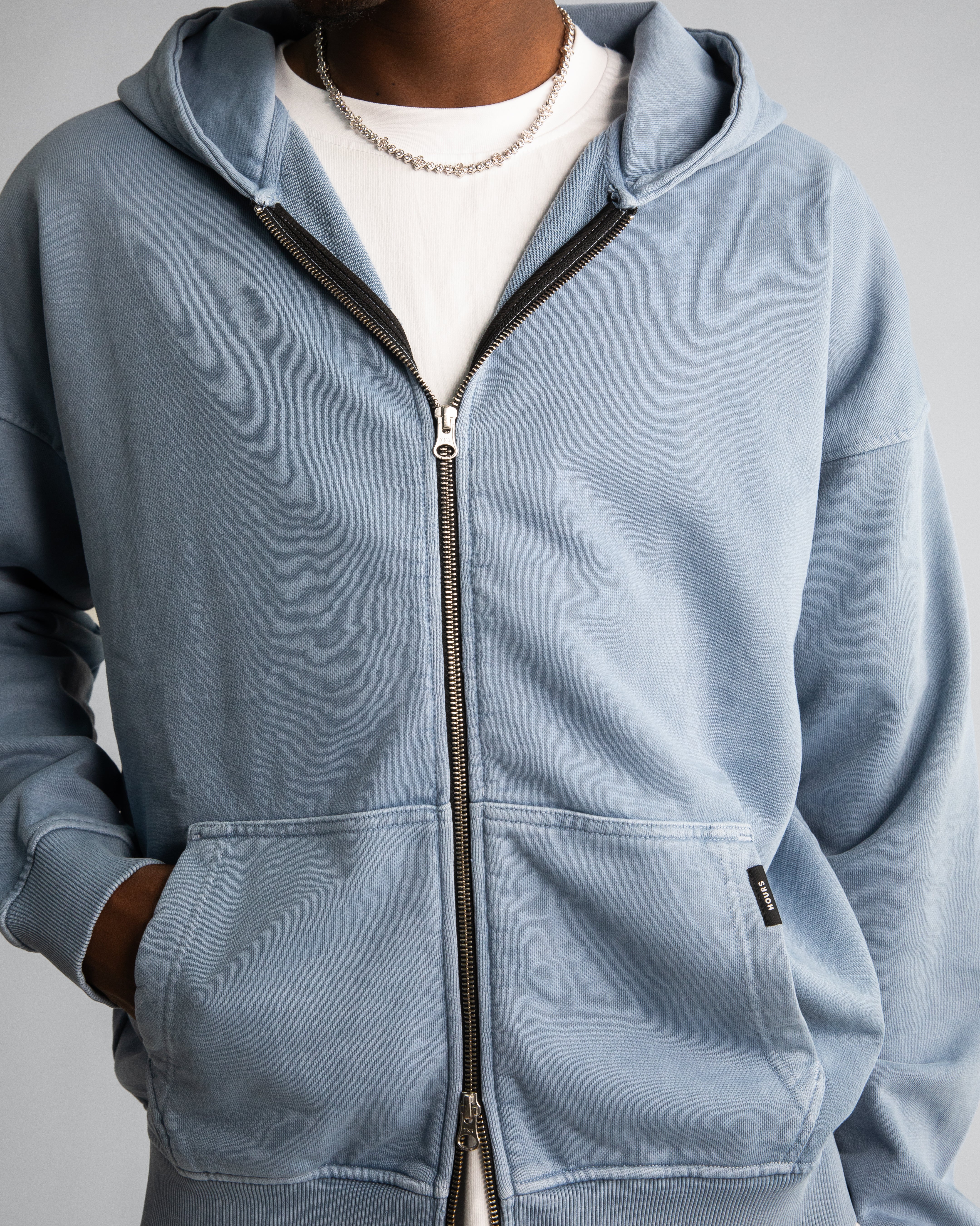 Drop Shoulder Zip Hoodie - Vintage Blue - Image 3