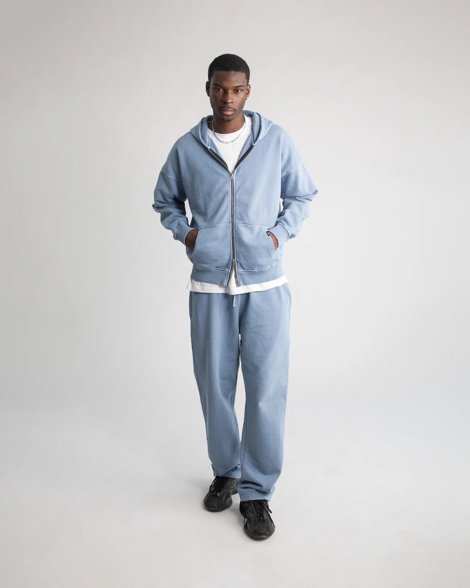 Drop Shoulder Zip Hoodie - Vintage Blue - Image 4