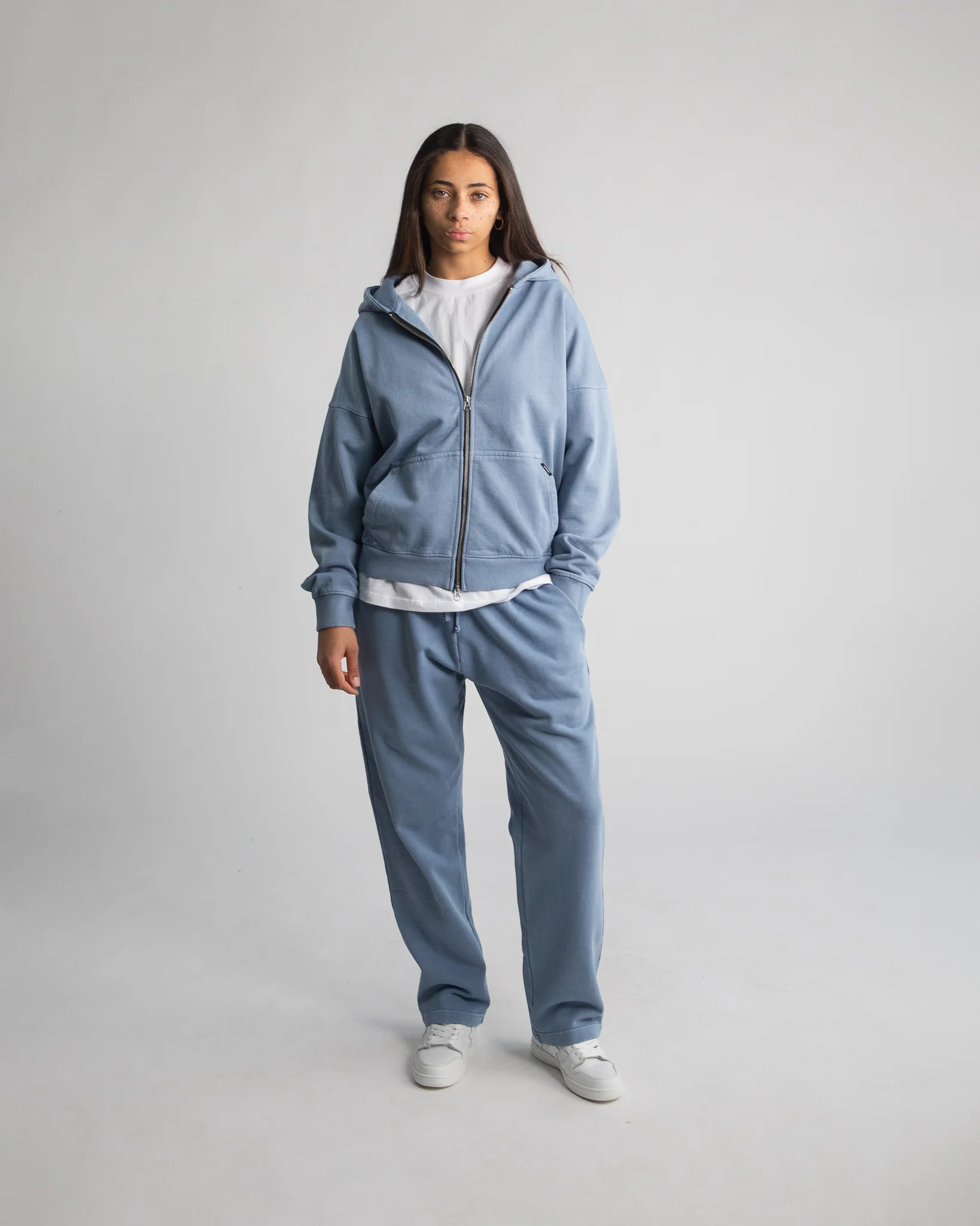 Drop Shoulder Zip Hoodie - Vintage Blue - Image 6