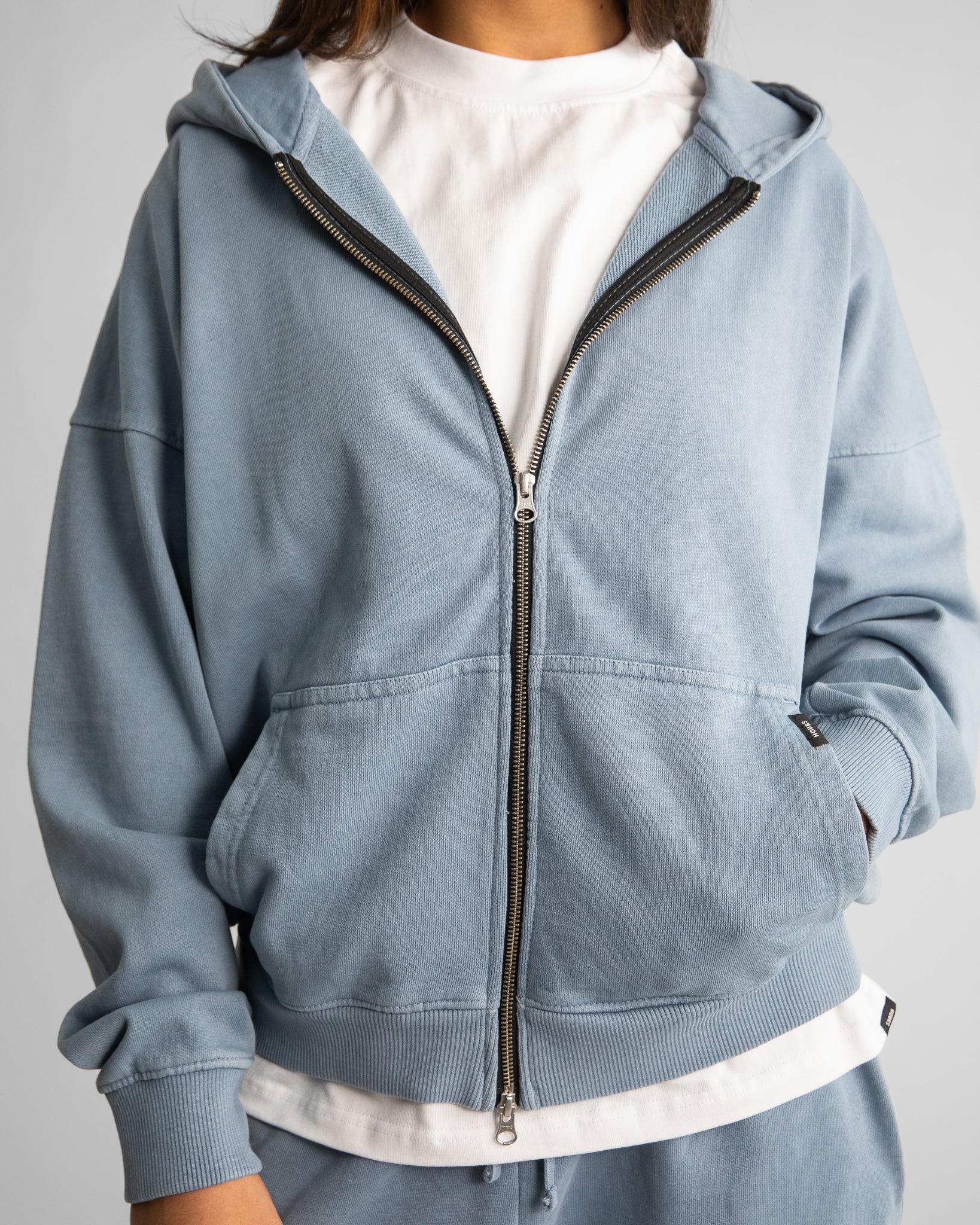 Drop Shoulder Zip Hoodie - Vintage Blue - Image 7