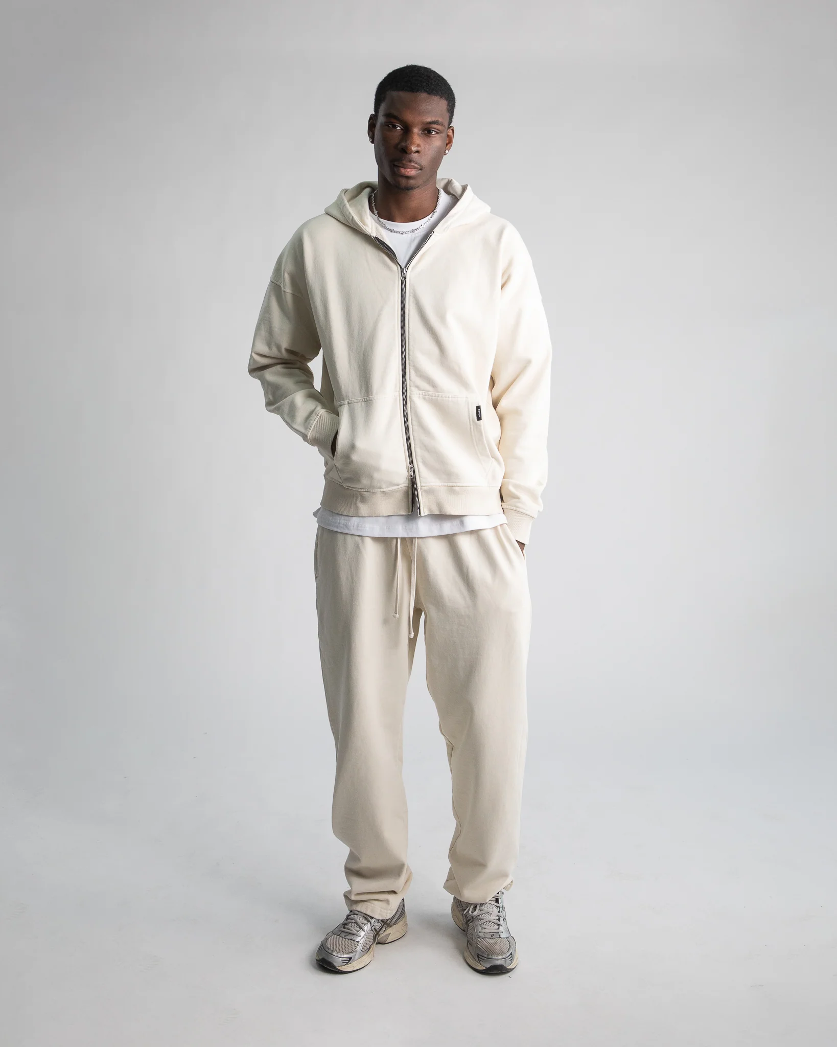Drop Shoulder Zip Hoodie - Vintage Bone - Image 2