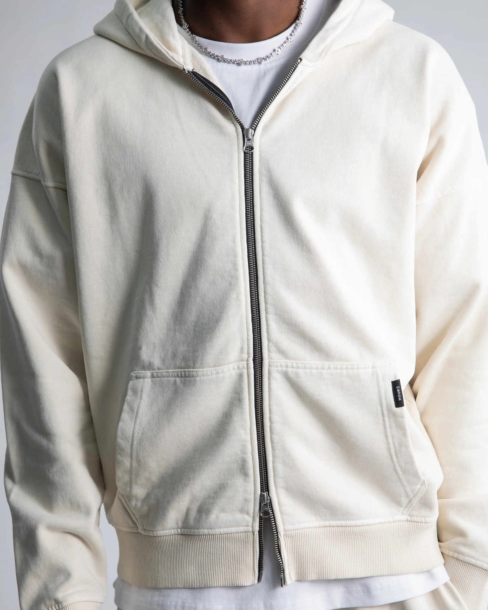 Drop Shoulder Zip Hoodie - Vintage Bone - Image 3