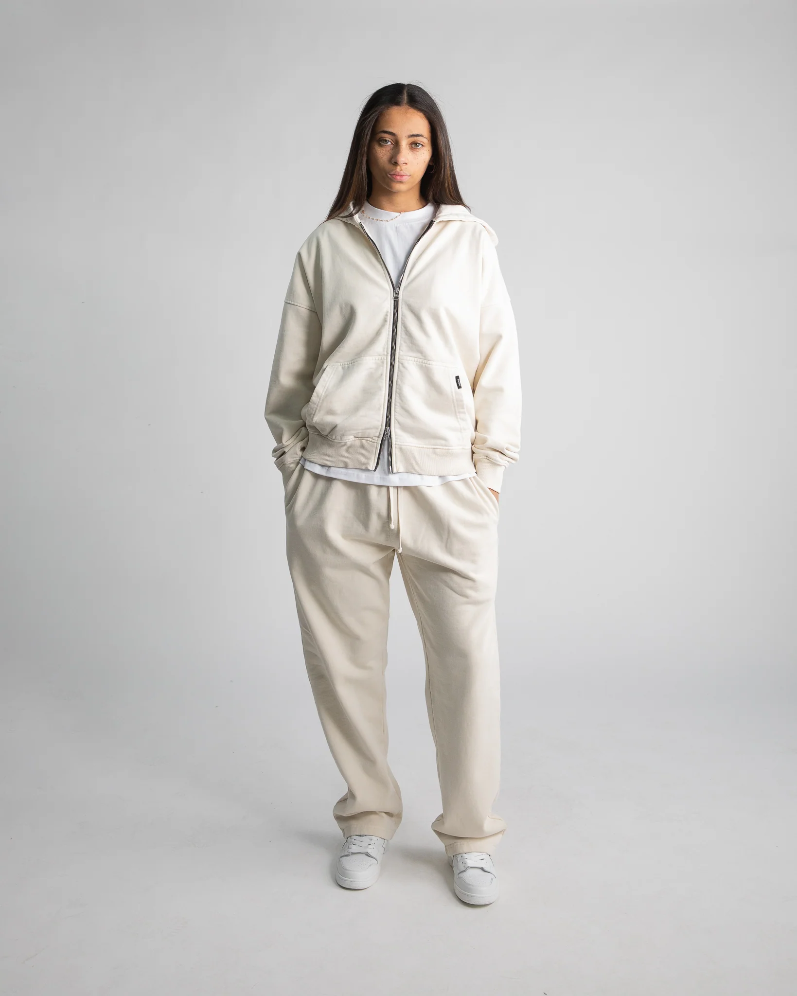 Drop Shoulder Zip Hoodie - Vintage Bone - Image 4