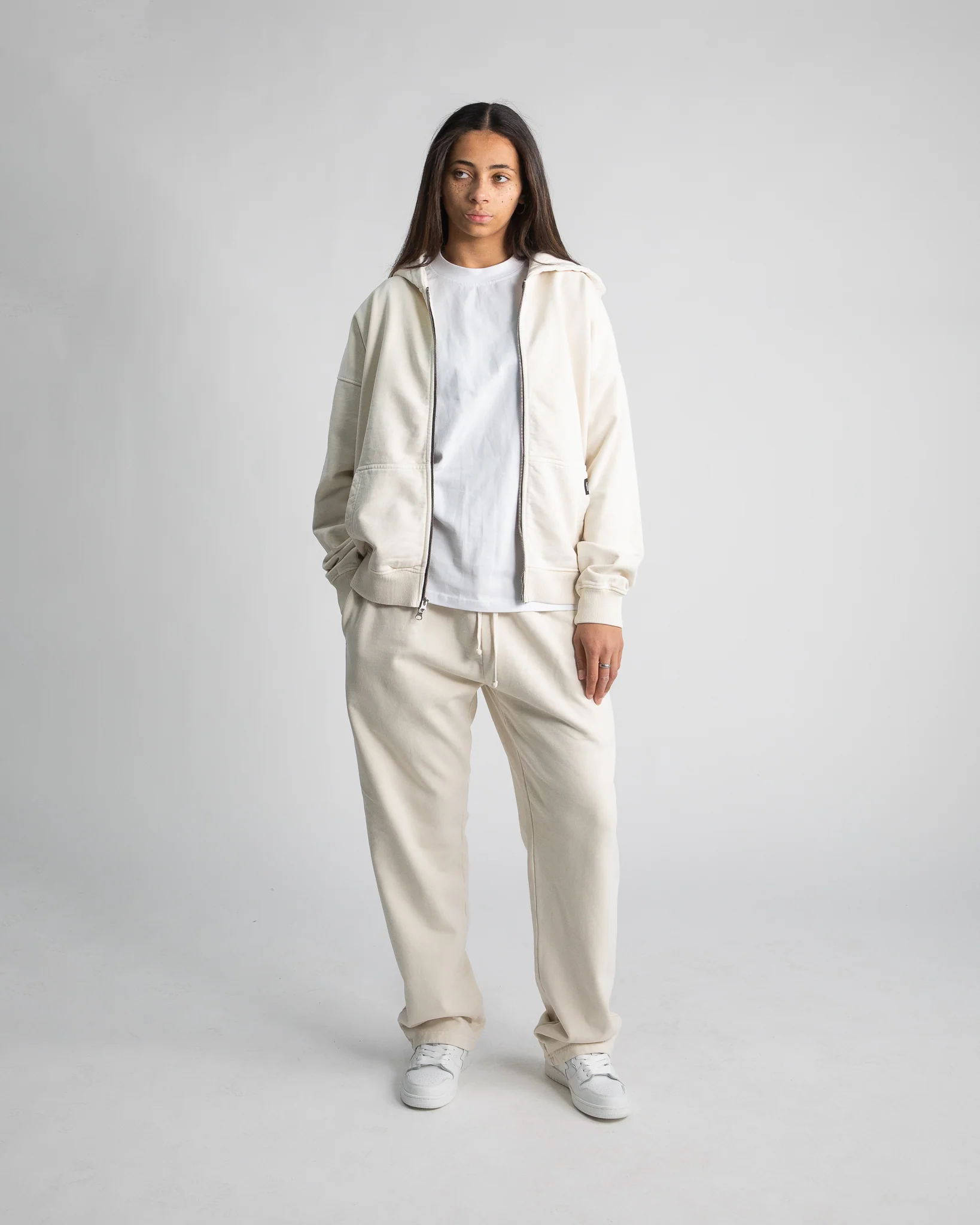 Drop Shoulder Zip Hoodie - Vintage Bone - Image 5