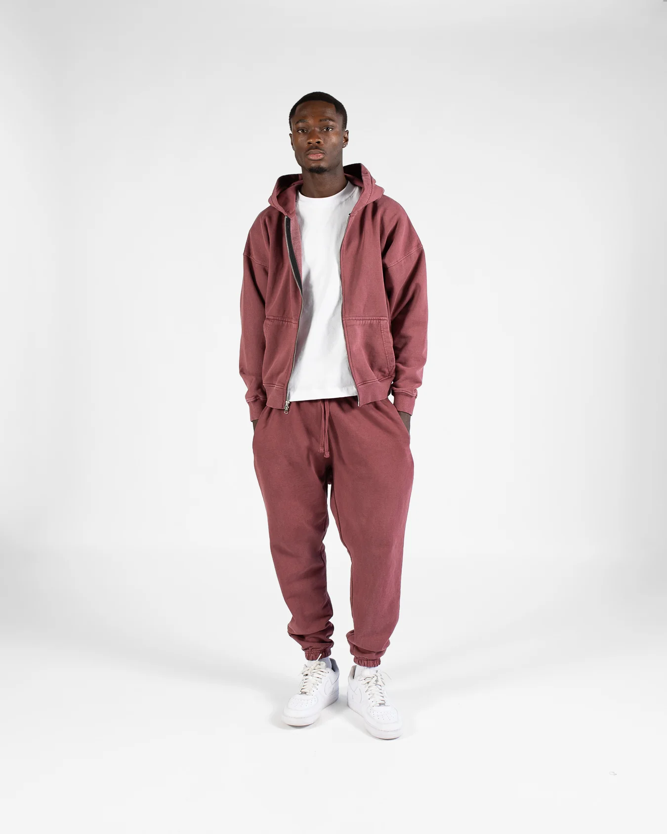 Drop Shoulder Zip Hoodie - Vintage Burgundy - Image 2