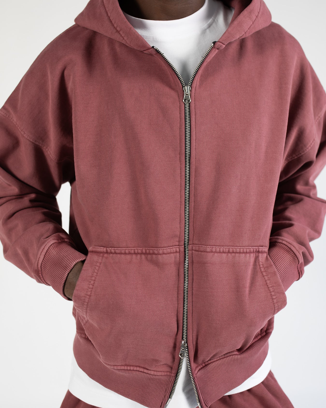 Drop Shoulder Zip Hoodie - Vintage Burgundy - Image 4