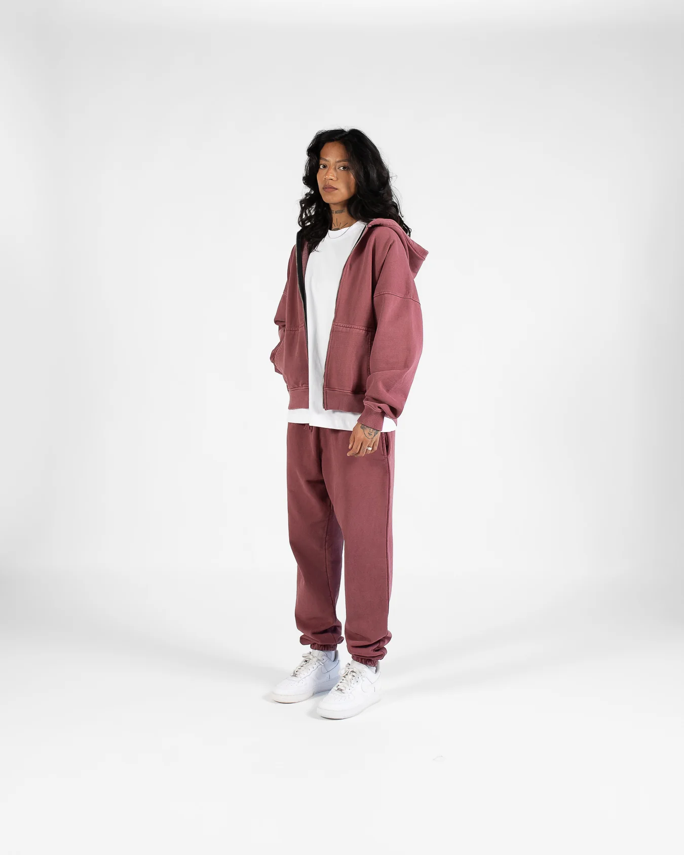 Drop Shoulder Zip Hoodie - Vintage Burgundy - Image 5